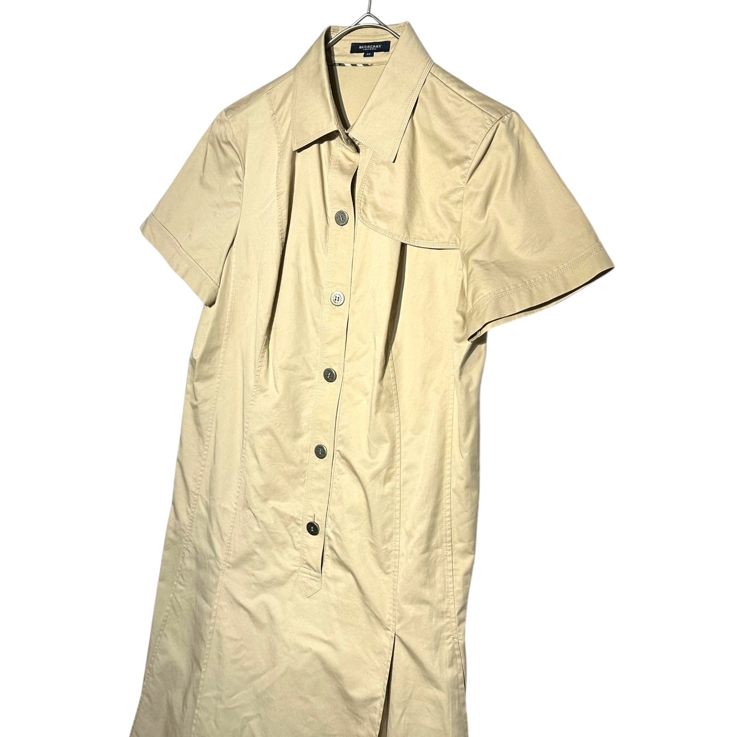BURBERRY LONDON(バーバリーロンドン) Trench Shirt Flared French Sleeve Dress トレンチ シャツ フレア フレンチ スリーブ ワンピース FMB56-420-42 44(M程度) ベージュ 半袖 ノースリーブ