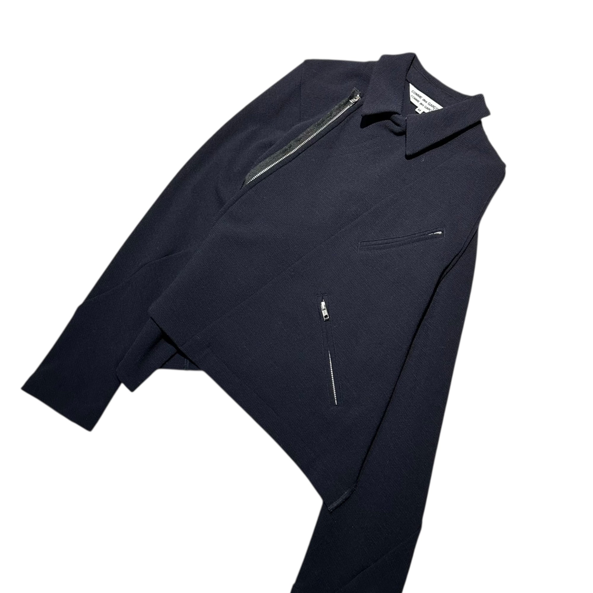 COMME des GARCONS COMME des GARCONS(コムデギャルソンコムデギャルソン) 14AW Asymmetry “Twist” Stretch Wool Rider Jacket アシンメトリー 「捻じれ」 ストレッチ ウール ライダース ジャケット RN-J029 M ネイビー AD2014