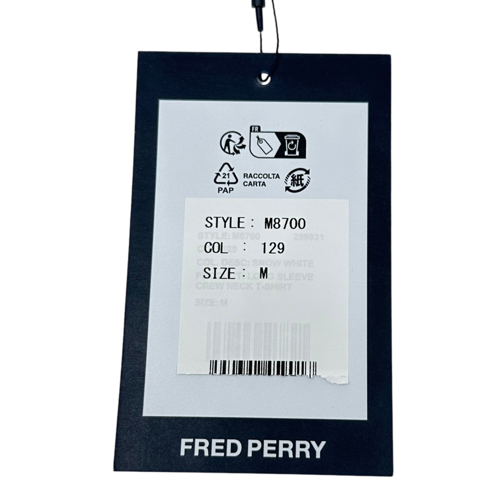 FRED PERRY(フレッドペリー) LONG SLEEVE CREW NECK T-SHIRT 長袖 クルーネック Tシャツ M8700 M ホワイト