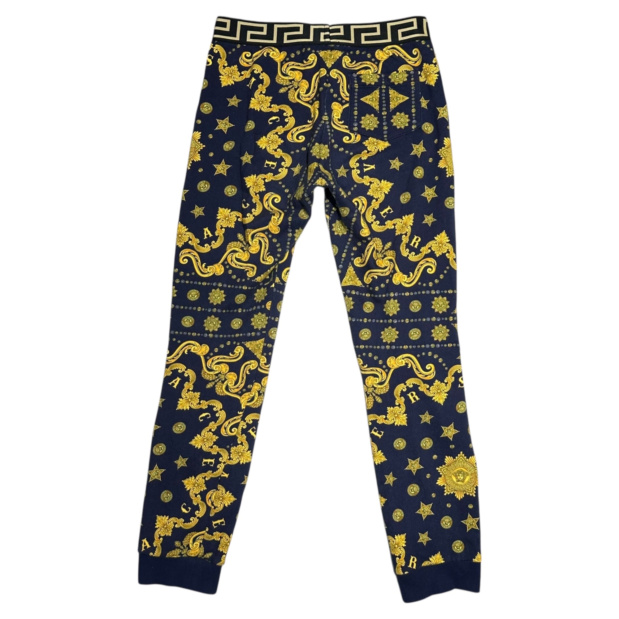 VERSACE(ヴェルサーチヴェルサーチェ) All-over print leggings pants 総柄 レギンス パンツ YD000191 A232755 164cm ネイビー×イエロー