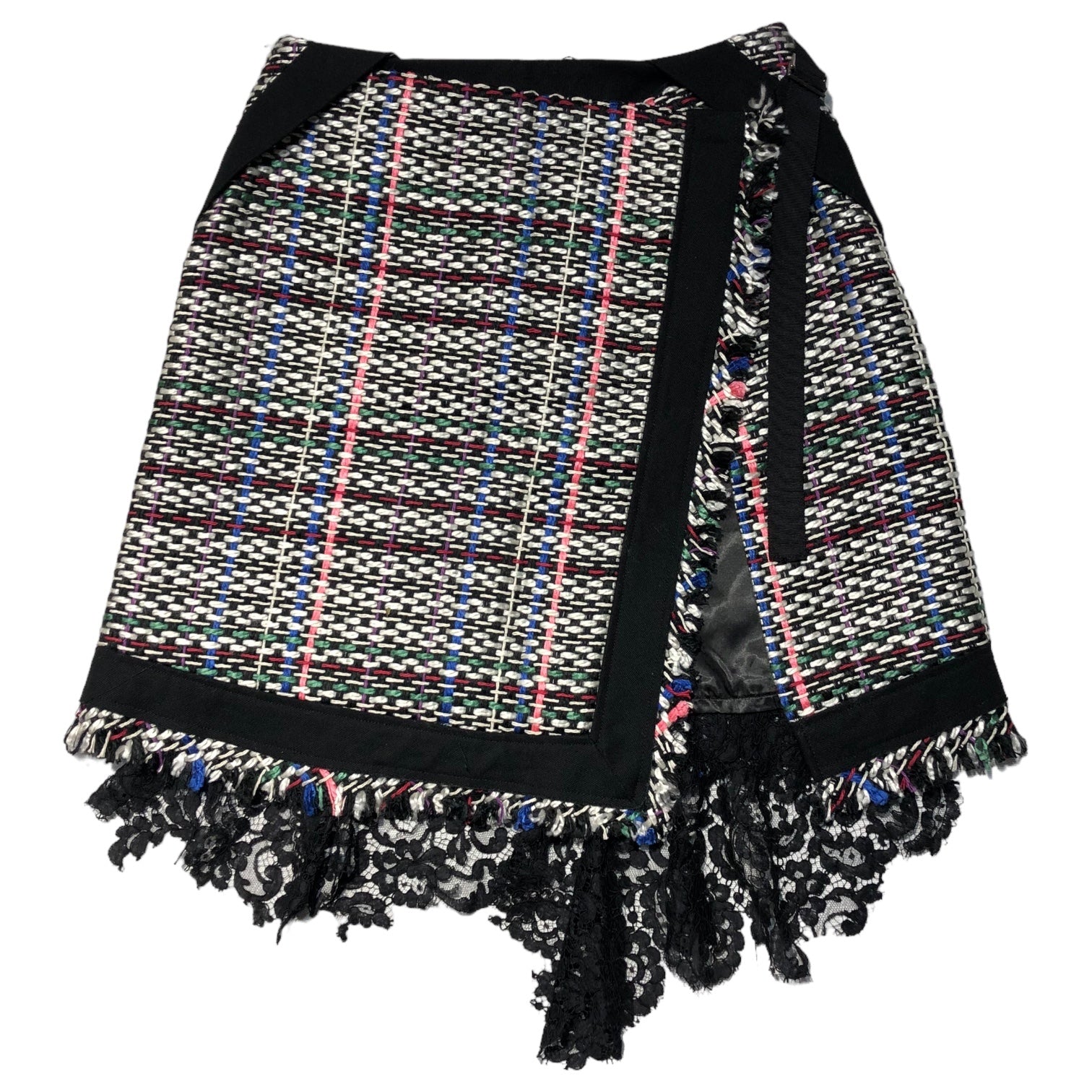 sacai(サカイ) 17AW Different material docking tweed wrap skirt 異素材ドッキング ツイード ラップ スカート 17-02930 2(M程度) ホワイト マルチカラー レース フリンジ