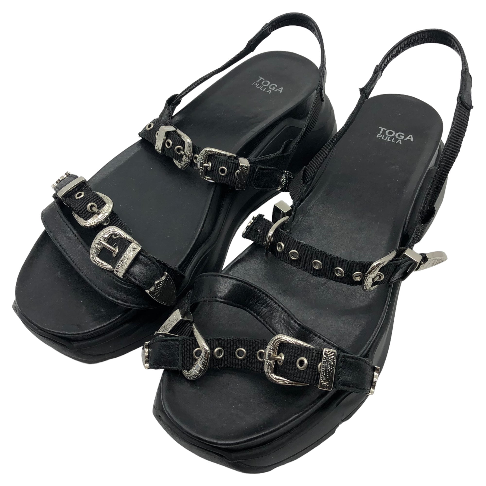 TOGA PULLA(トーガプルラ) FLATFORMS ウエスタン ベルト ストラップ 厚底 サンダル AJ1111 41(26.5~27cm程度) ブラック