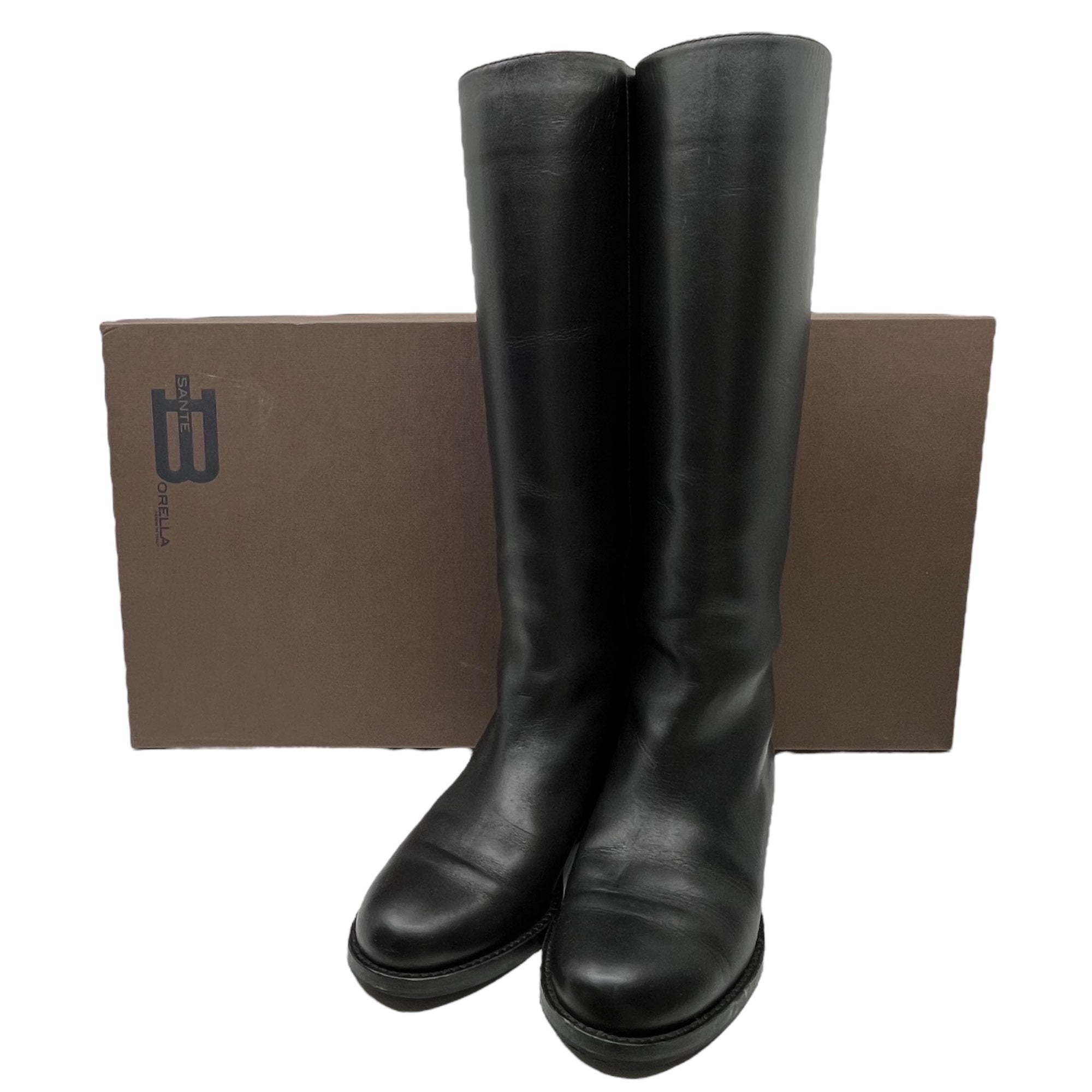 SANTE BORELLA(サンテボレラ) リアル レザー バック ステッチ ジョッキー ブーツ 37(23.5~24cm程度) ブラック ロング 本革