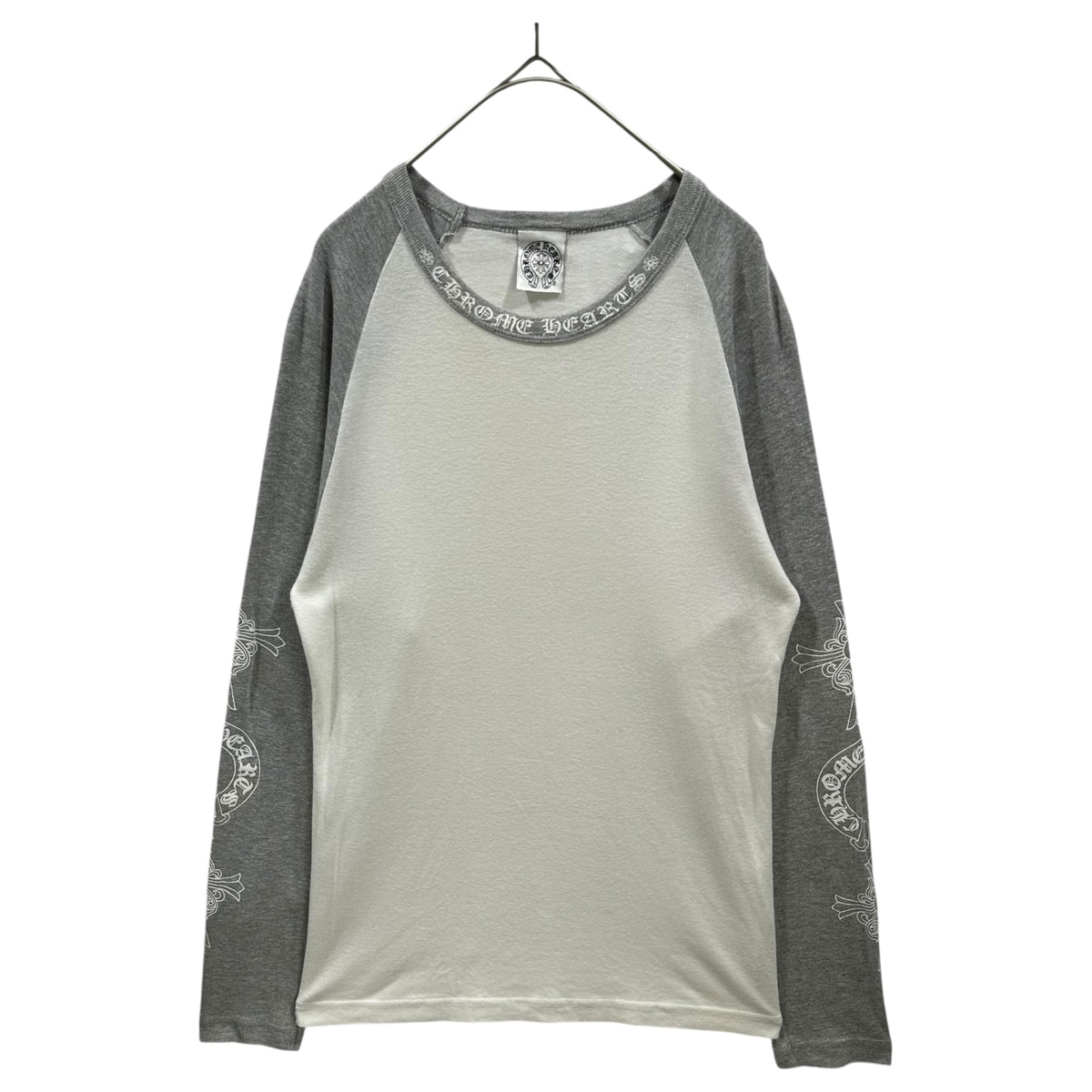 CHROME HEARTS(クロムハーツ) Old Neck Logo Sleeve Print L/S T-Shirt オールド ネック ロゴ アームプリント 長袖 カットソー M ホワイト×グレー ロンT