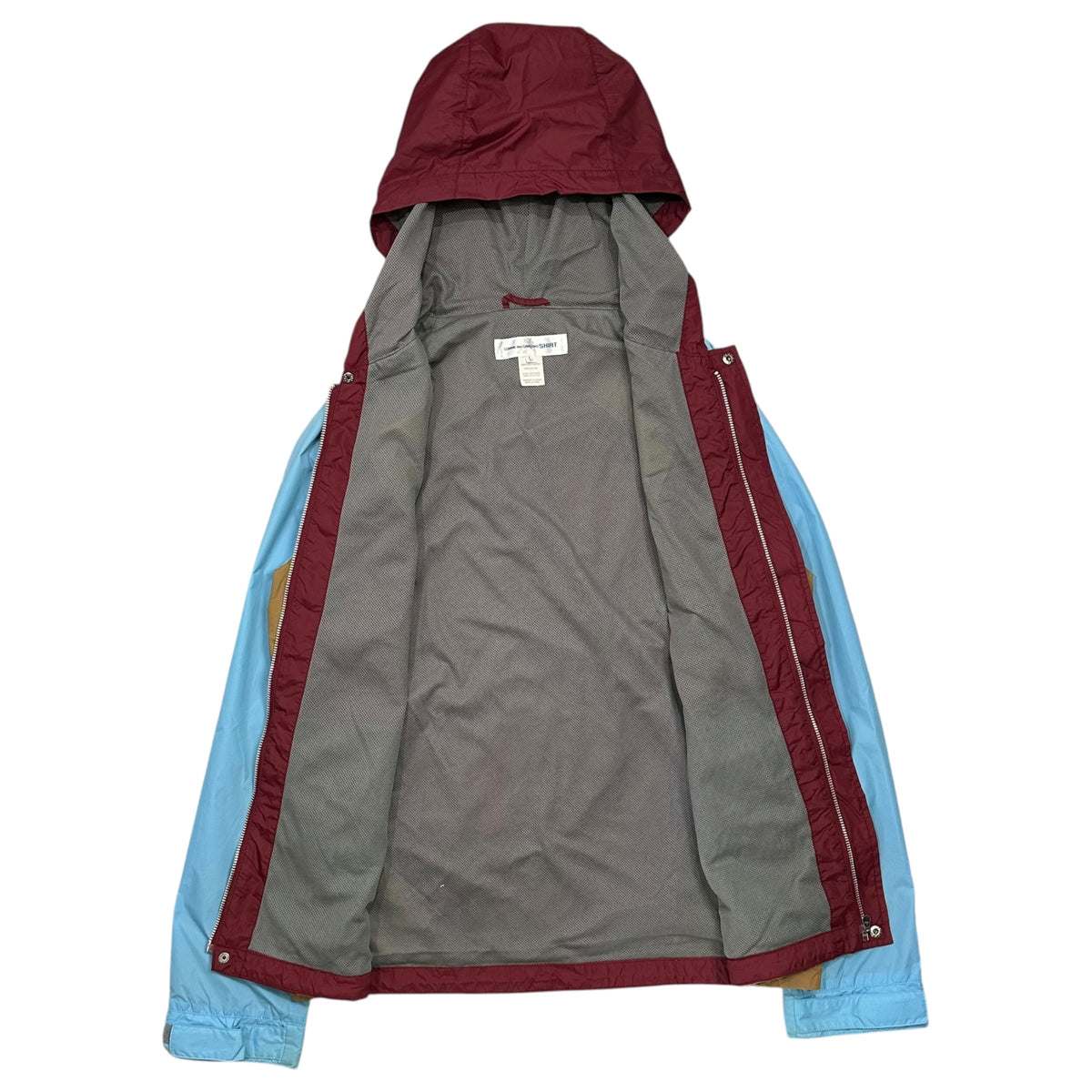 COMME des GARCONS SHIRT(コムデギャルソンシャツ) 2011SS Triple-Color Nylon Zip-Up Hoodie トリプル カラー ナイロン ジップ アップ フーディー S17901 L ワインレッド×ベージュ×ライトブルー