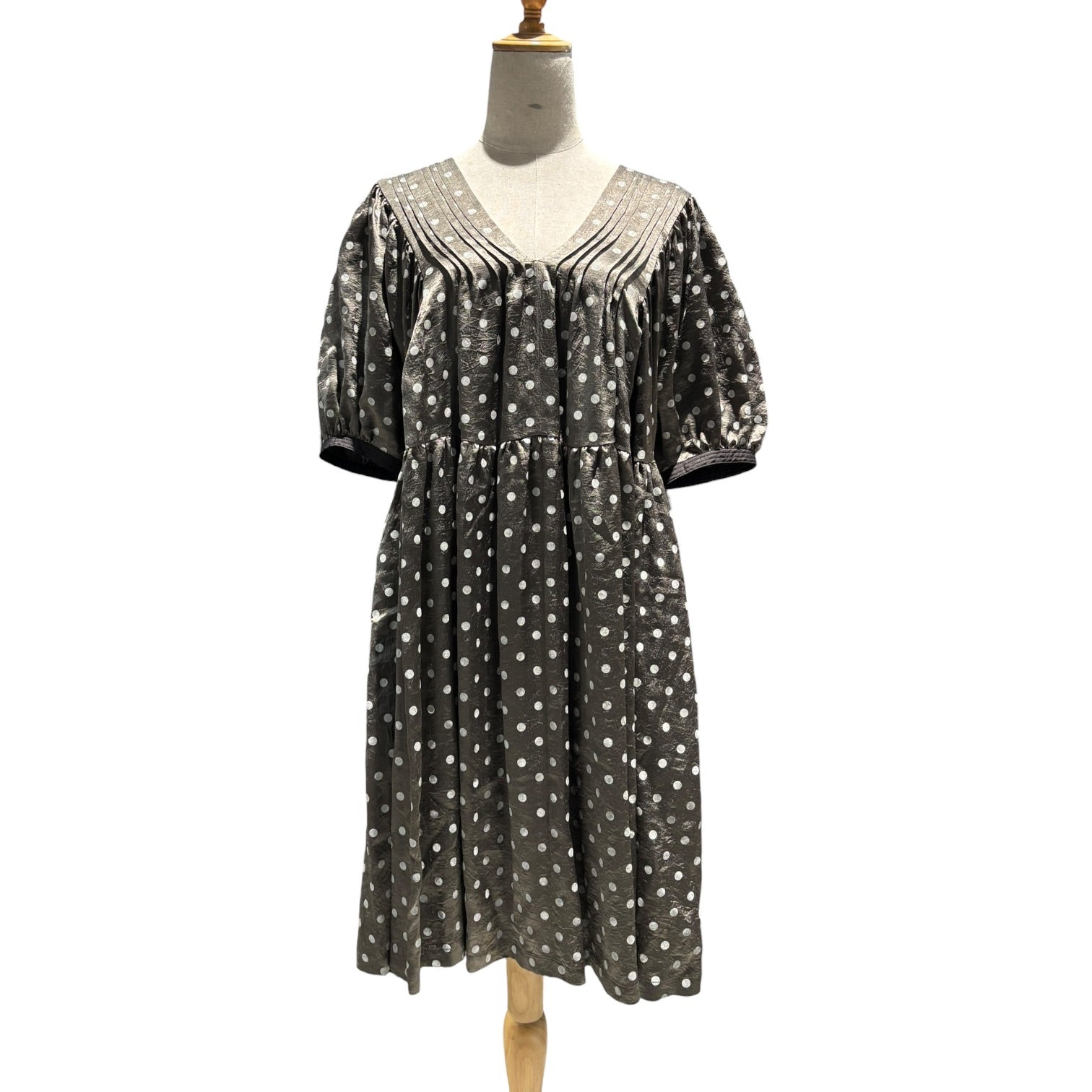 tricot COMME des GARCONS(トリココムデギャルソン) 09SS Polka Dot S/S Open Neck Dress ドット 半袖 オープンネック ワンピース TC-O011 M グレー×ホワイト AD2008