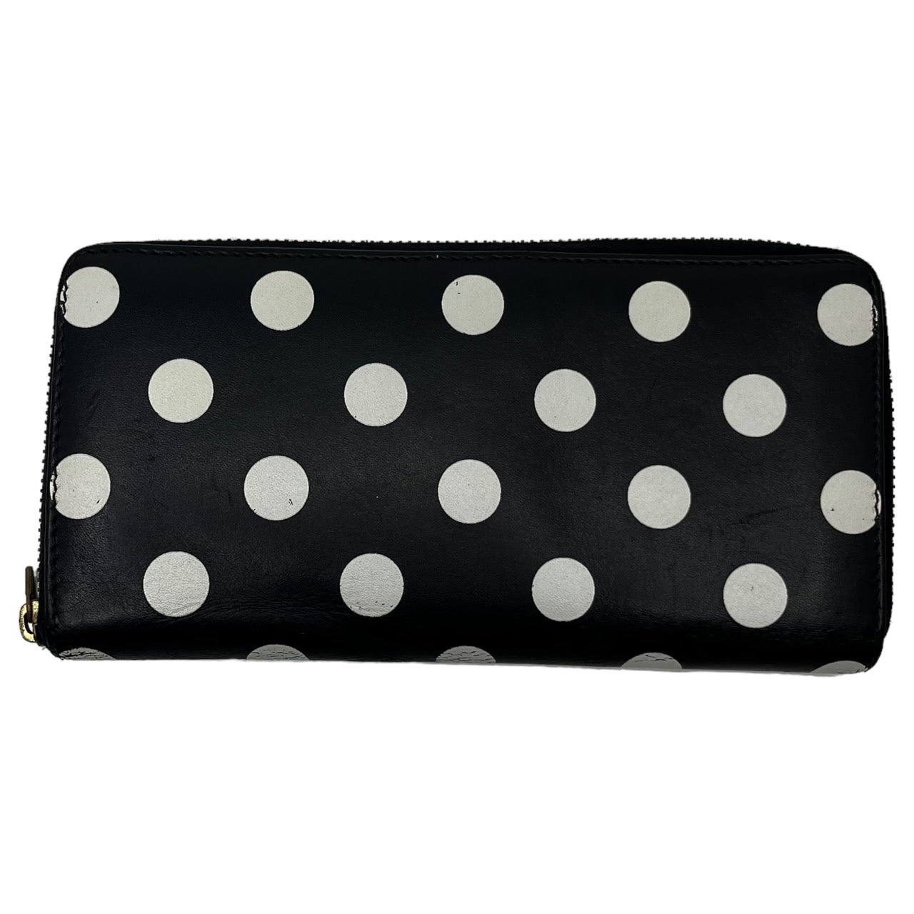 COMME des GARCONS(コムデギャルソン) ラウンドファスナードットウォレット/長財布/水玉 ブラック×ホワイト スペイン製