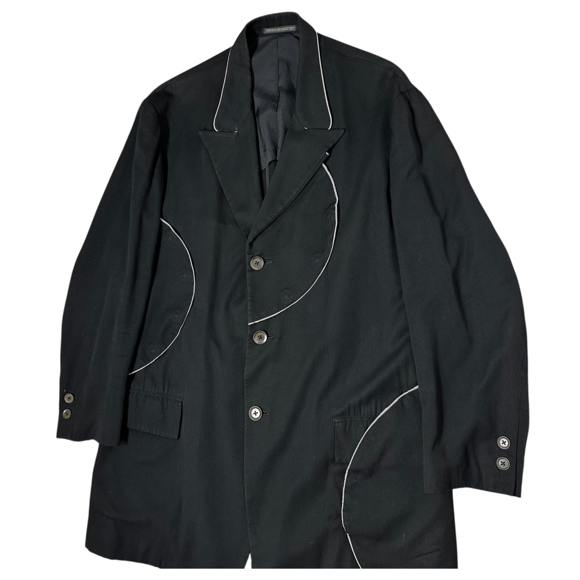 YOHJI YAMAMOTO POUR HOMME(ヨウジヤマモトプールオム) 06SS Baseball Period Piping Big Flap Pockets Design Long Tailored ベースボール期 パイピング ビッグ フラップ ポケット デザイン ロング テーラード ジャケットJacket HR-J36-232 2(M程度) ブラック 2006SSコレクション LOOK37 着用アイテム