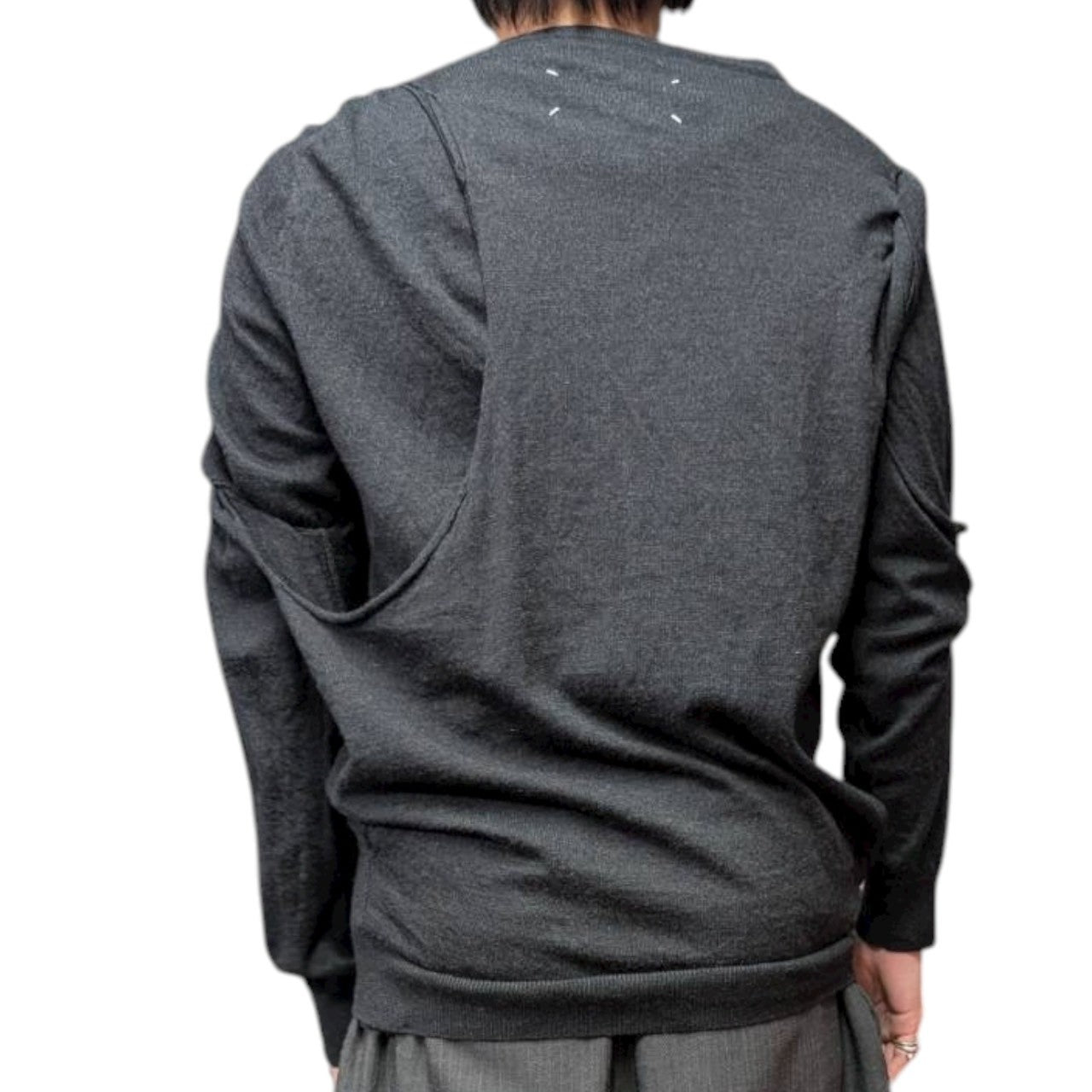 MAISON MARGIELA(メゾンマルジェラ) 21SS Co-Ed draped design v-neck knit コーエド ドレープ デザイン Vネック ニット S29HA0666 1(S程度) チャコールグレー レイヤード 白タグ メンズ着用可能サイズ