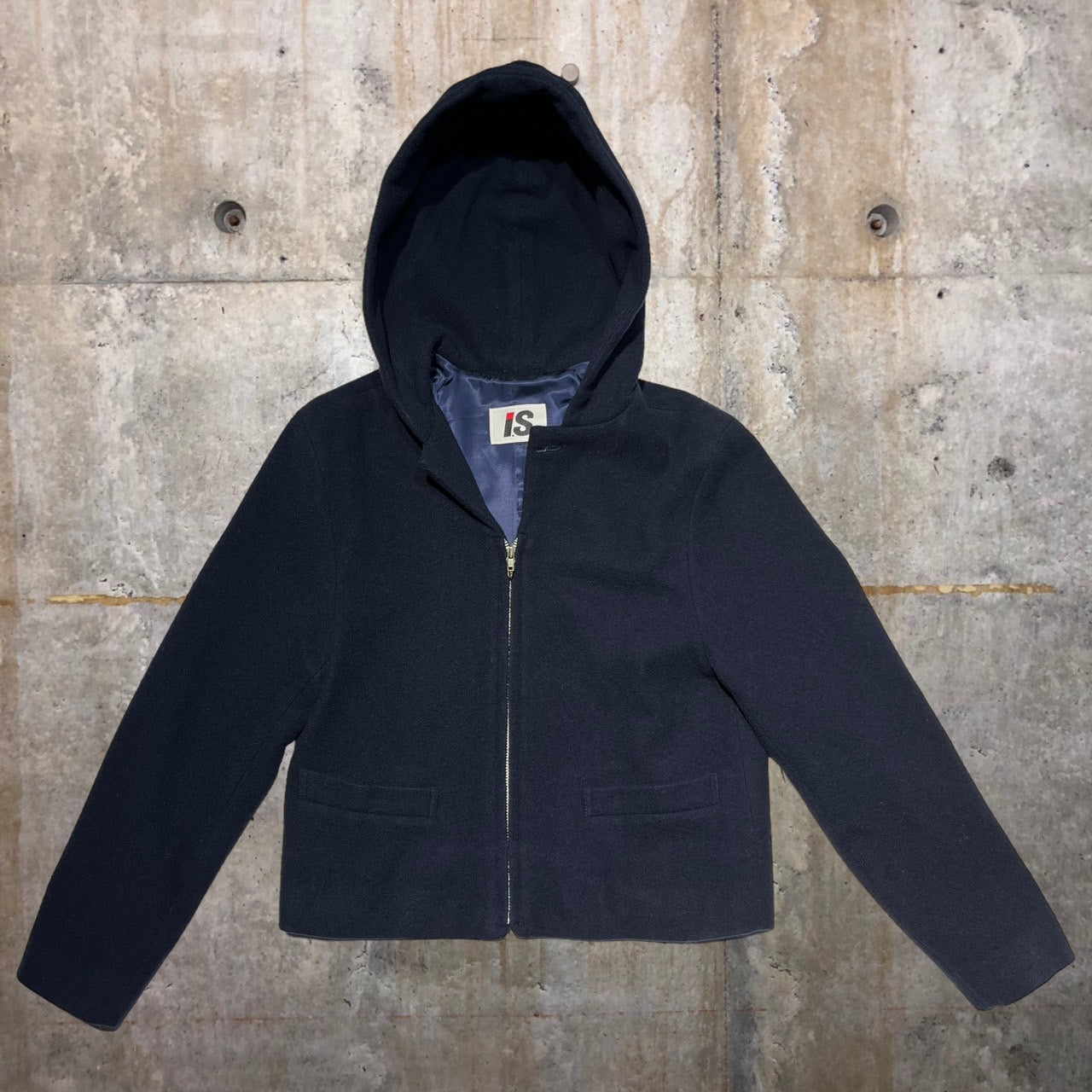 i.s. ISSEY MIYAKE(アイエス イッセイミヤケ) 90's hooded wool half pants set up/フーデットウールハーフパンツセットアップ IS14-FF014 M ネイビー