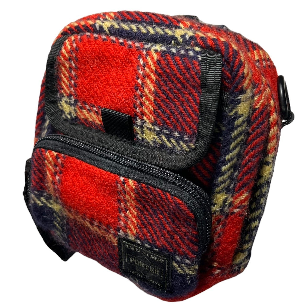 COMME des GARCONS JUNYA WATANABE MAN×PORTER(コムデギャルソンジュンヤワタナベマン×ポーター) 02AW Tartan check wool shoulder pouch タータン チェック ウール ショルダー ポーチ レッド×ネイビー 00s コラボ ショルダー バッグ ウエスト ベルト