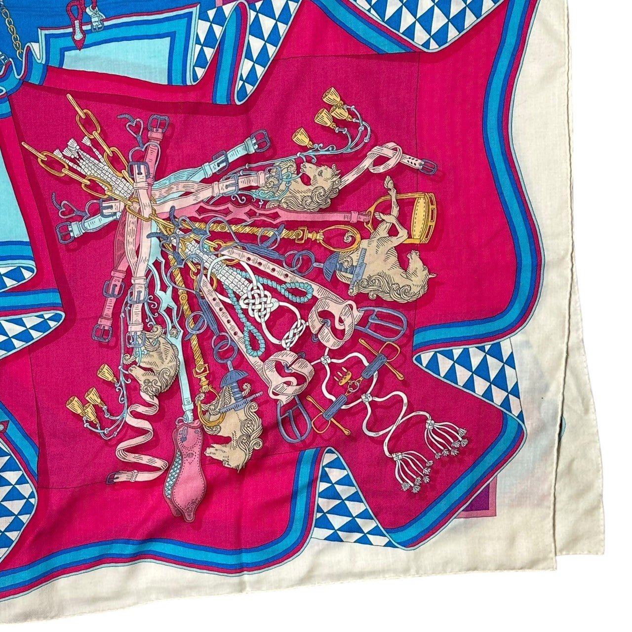 HERMES(エルメス) ”BOUQUETS SELLIER” Carre 140 ”鞍職人の花束” カレ 140 ピンク×ブルー カシミア シルク 大判 ストール スカーフ