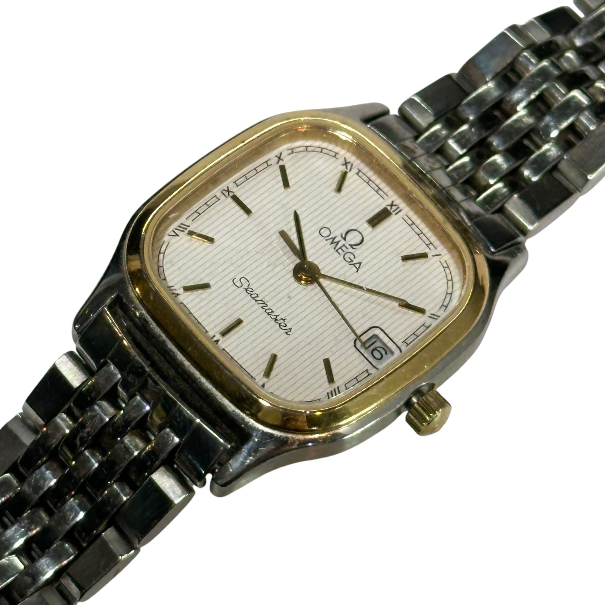 OMEGA(オメガ) Vintage Seamaster Date ヴィンテージ シーマスター デイト 腕時計 ホワイト×シルバー クオーツ スクエア
