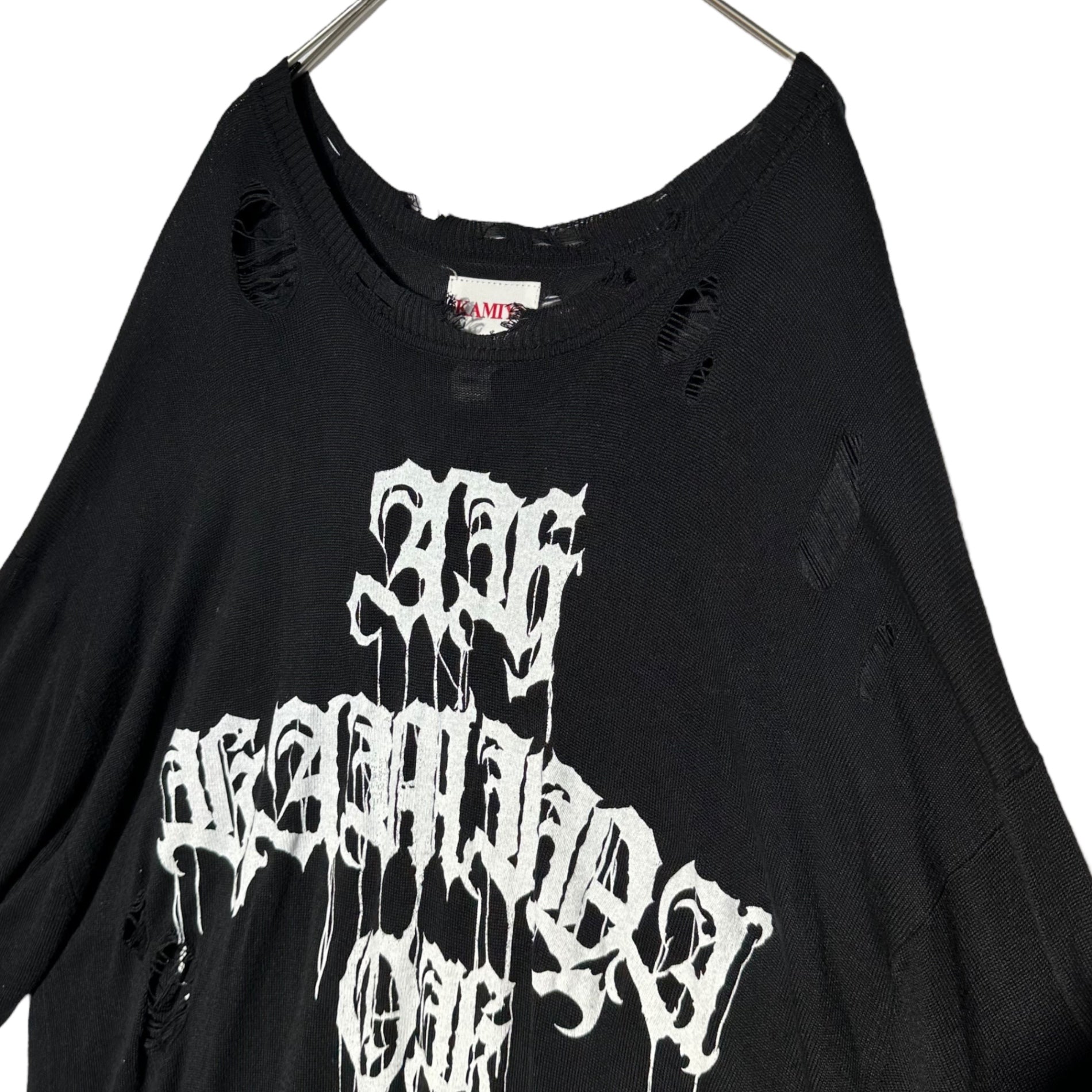 KAMIYA(カミヤ) 24SS PRINTED KNIT TEE ダメージ加工 プリント ニット Tシャツ G12TS051 S ブラック