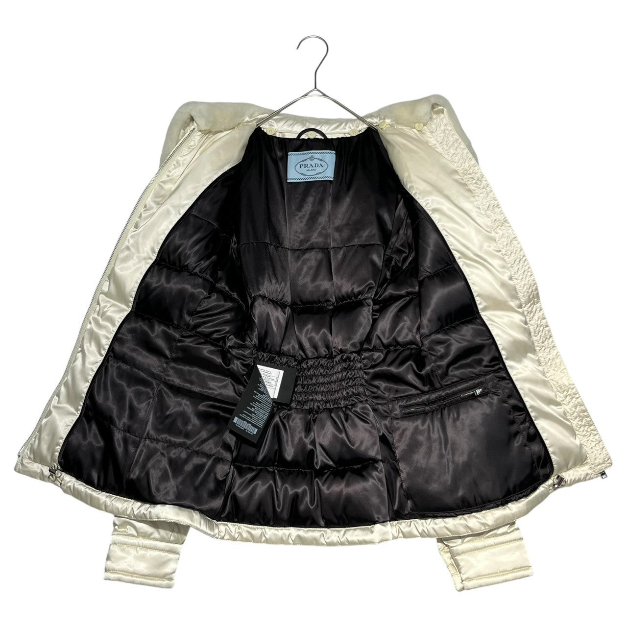 PRADA(プラダ) 20AW fur white goose down jacket ファー ホワイトグース ダウン ジャケット 29P796 38(M程度) ホワイト 三角プレートロゴ