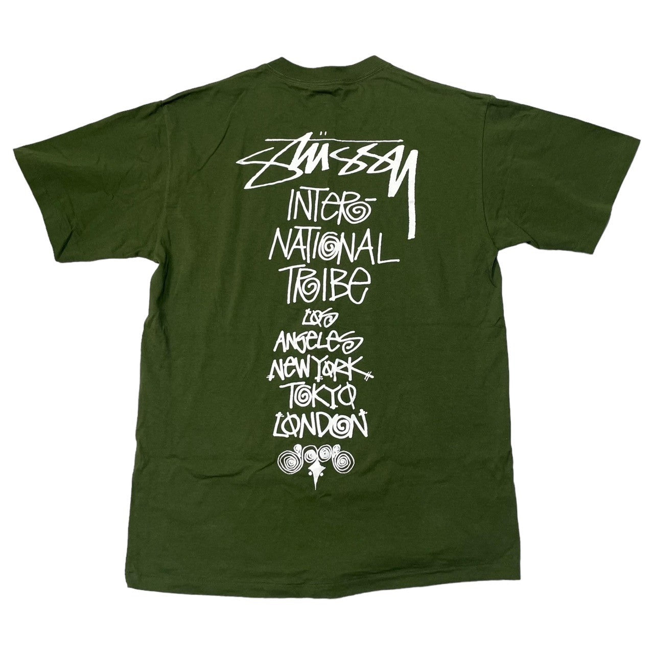 STUSSY(ステューシー) 90's~00's World tour Tシャツ ワールドツアー 紺タグ SIZE M カーキ×ホワイト 90~00年代 OLD STUSSY
