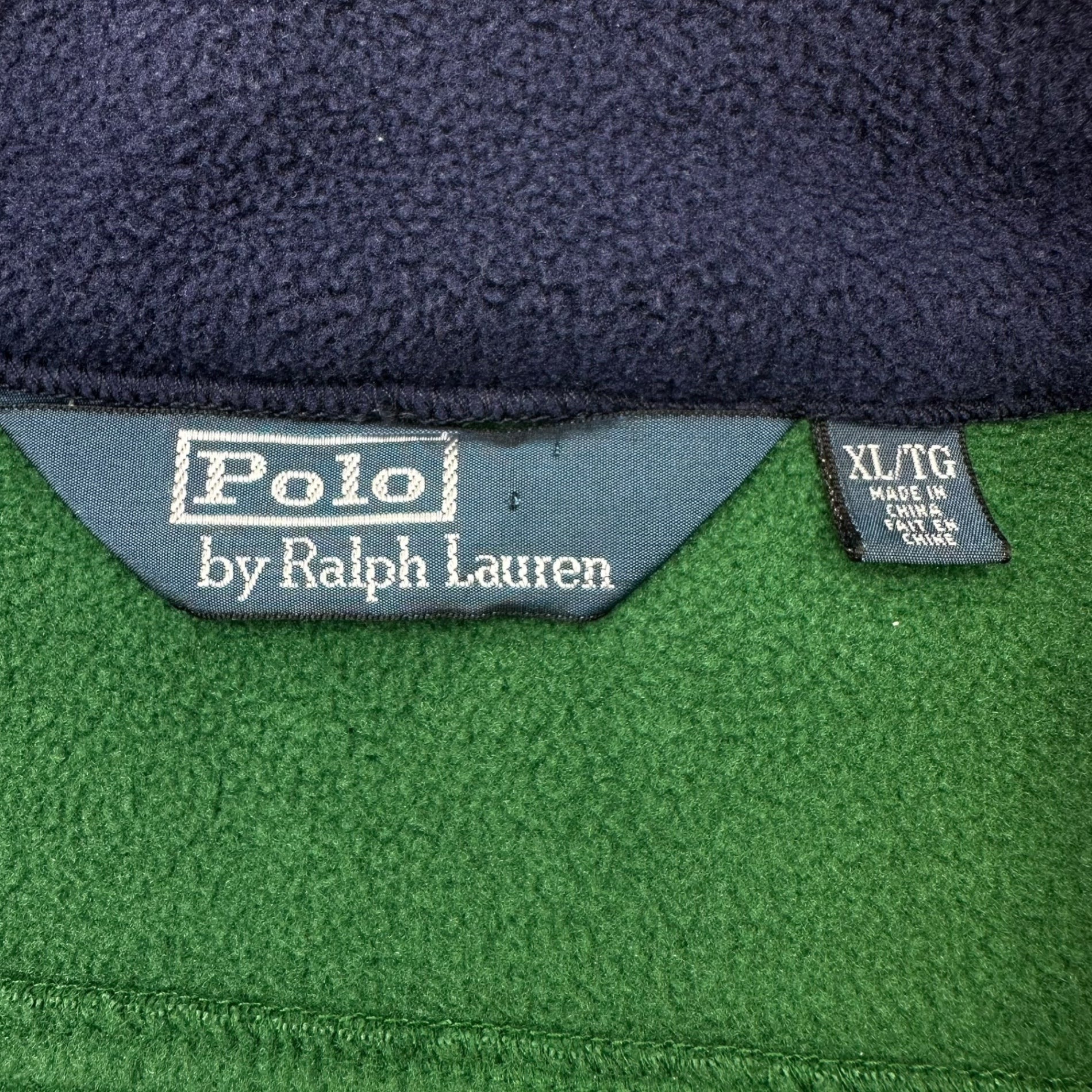 POLO RALPH LAUREN(ポロラルフローレン) 90's zip up fleece vest ジップアップ フリース ベスト XL グリーン×ネイビー ヴィンテージ 古着