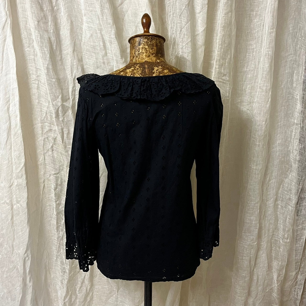 VINTAGE(ヴィンテージ) 80~90's front ribbon cut work short blouse フロントリボン カットワーク ショート ブラウス SIZE 38(M) ブラック EURO VINTAGE