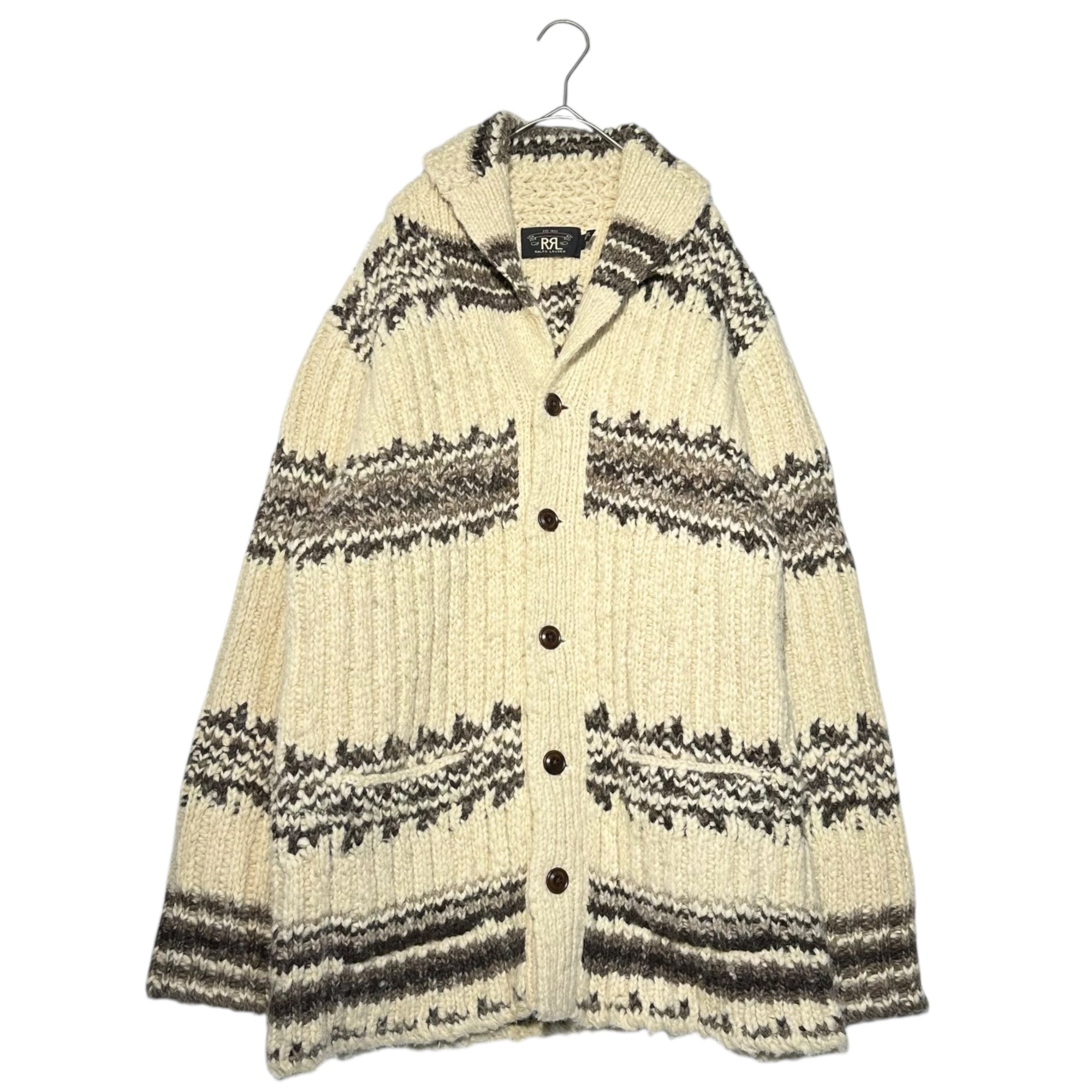 RRL(ダブルアールエル) Border Design Shawl Collar Low Gauge Knit Cardigan ボーダー デザイン ショールカラー ローゲージ ニット カーディガン 782710697001 M アイボリー×ブラウン アルパカ、シルク混