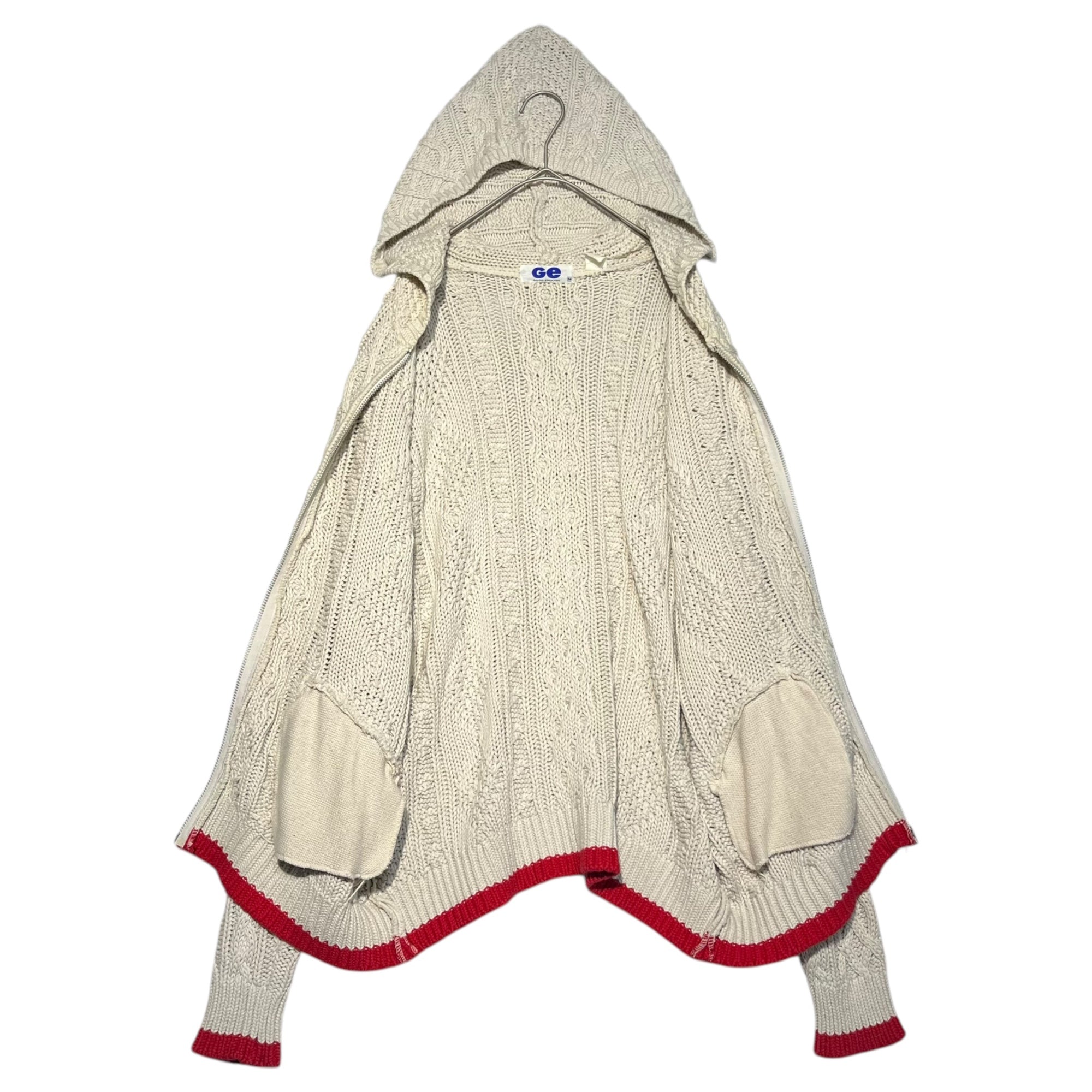 GOODENOUGH(グッドイナフ) 90's cable knit zip hoodie ケーブルニット ジップ フーディ パーカー 90年代 藤原ヒロシ M アイボリー×レッド