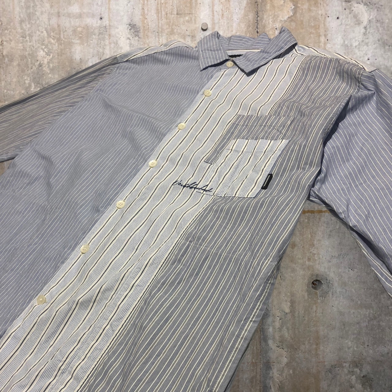 NEIGHBORHOOD(ネイバーフッド) 22SS CUT SP / C-SHIRT/ストライプシャツ 221AQNH-SHM07 L スカイブルー×ホワイト