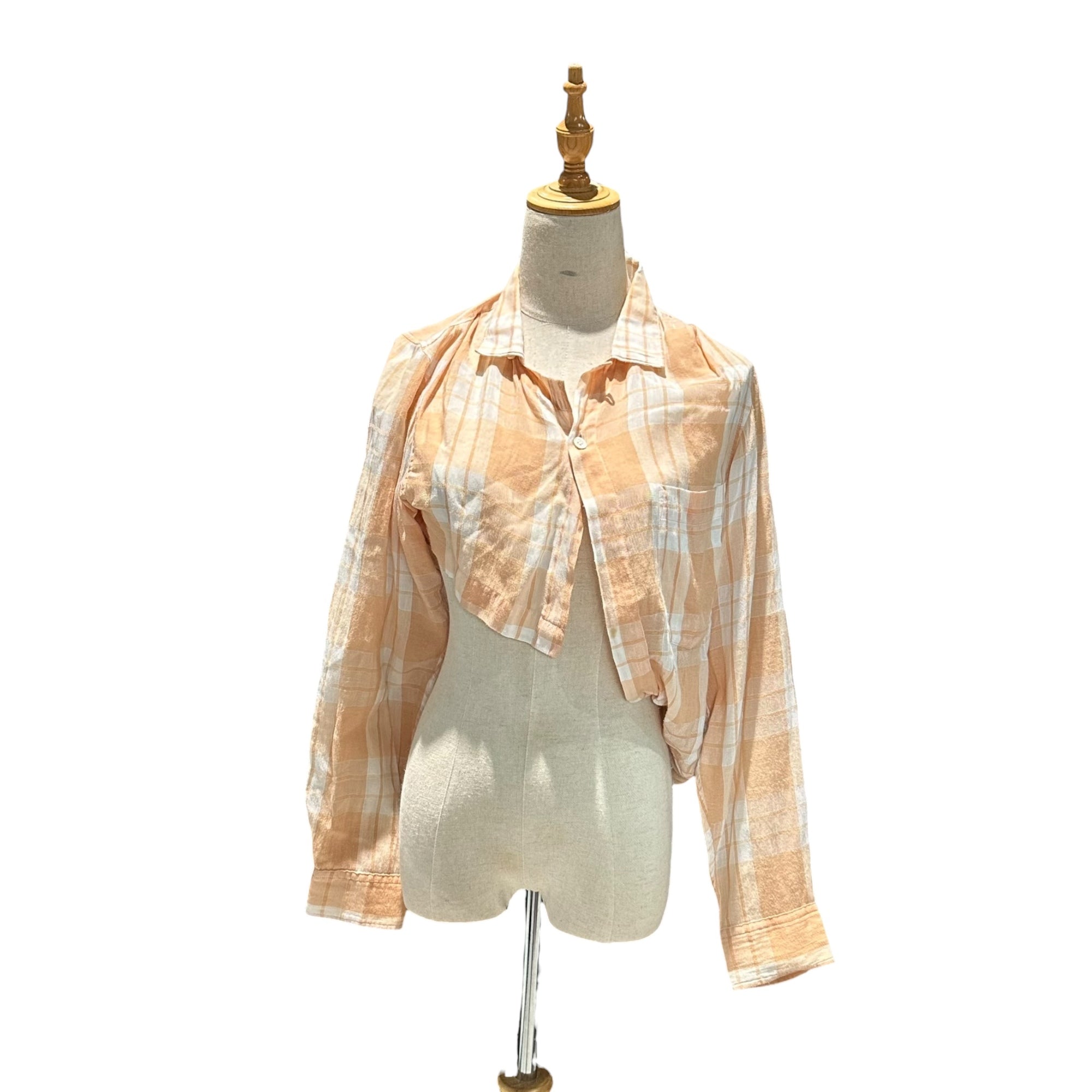 COMME des GARCONS FRANCE(コムデギャルソンフランス) 1980's Asymmetrical Check L/S Shirt アシンメトリー 長袖 チェック シャツ S オレンジ×ホワイト 80年代 アーカイブ シアー