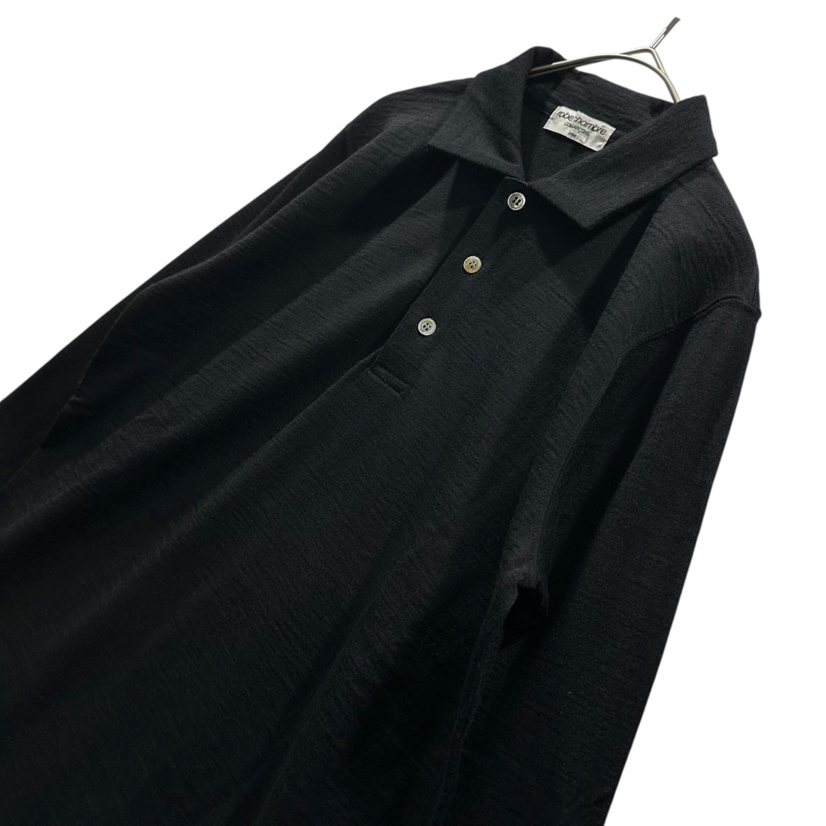 robe de chambre COMME des GARCONS(ローブドシャンブルコムデギャルソン) 1989AW L/S Wool Polo Shirt 長袖 ウール ポロシャツ RT-050330 FREE ブラック AD1989 80s アーカイブ 男性着用可能