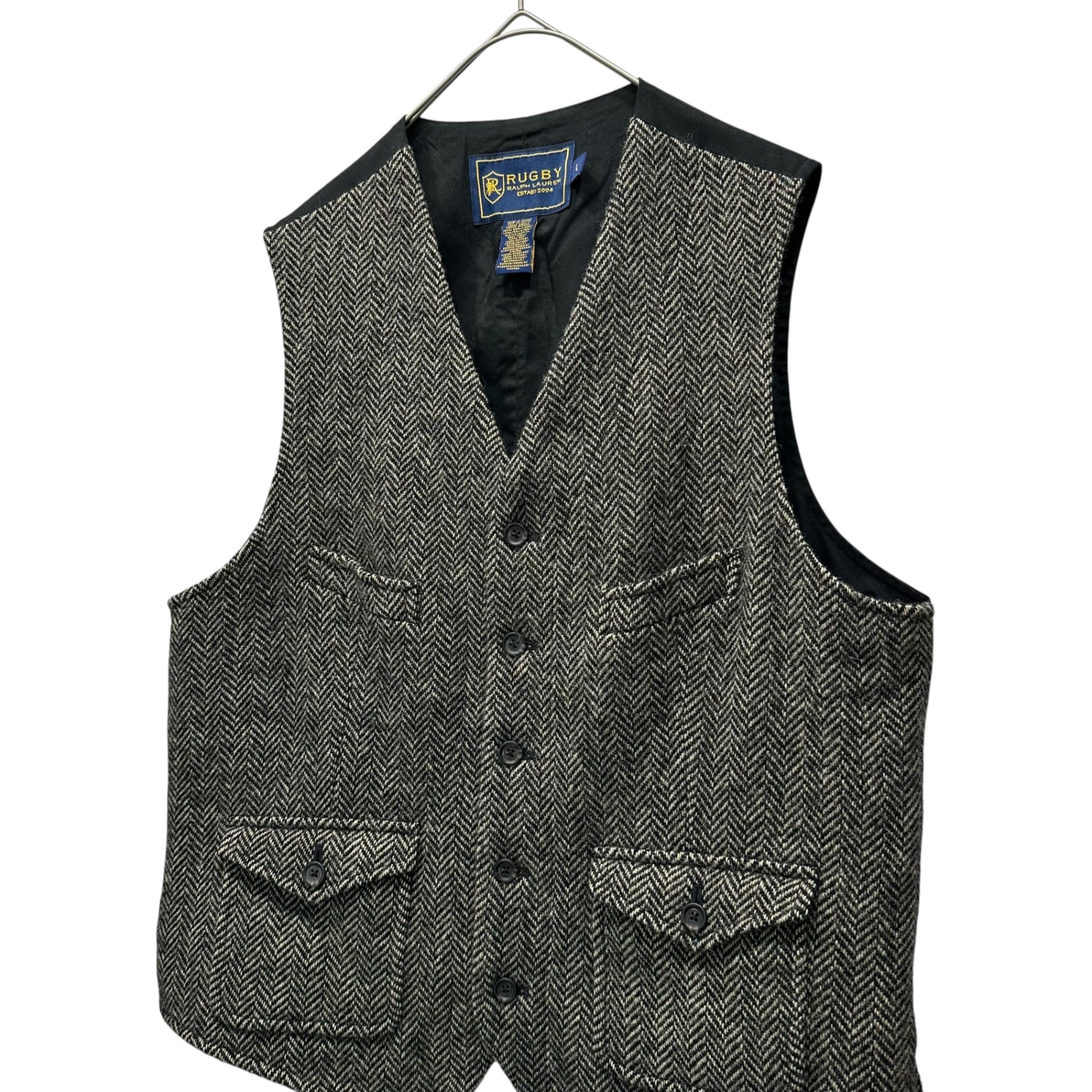 RALPH LAUREN RUGBY(ラルフローレンラグビー) Herringbone Tweed Wool Gilet ヘリンボーン ツイード ウール ジレ L グレー×ブラック ベスト