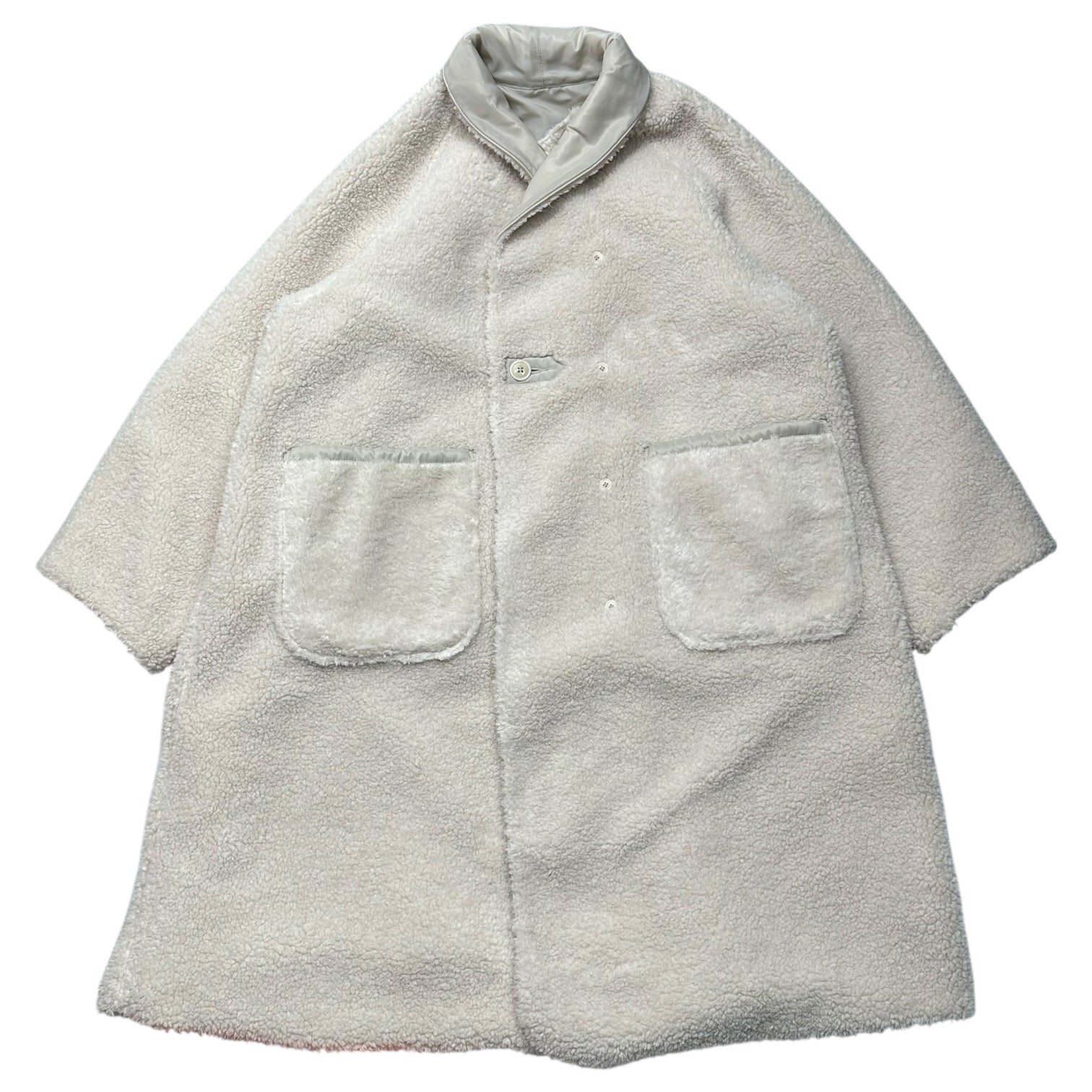 45R(フォーティーファイブアール) 24AW Thick Nylon × Shearling 908 Shawl Collar Coat 厚ナイロン ボア ショールカラー コート 81120124 1(XS程度) アイボリー