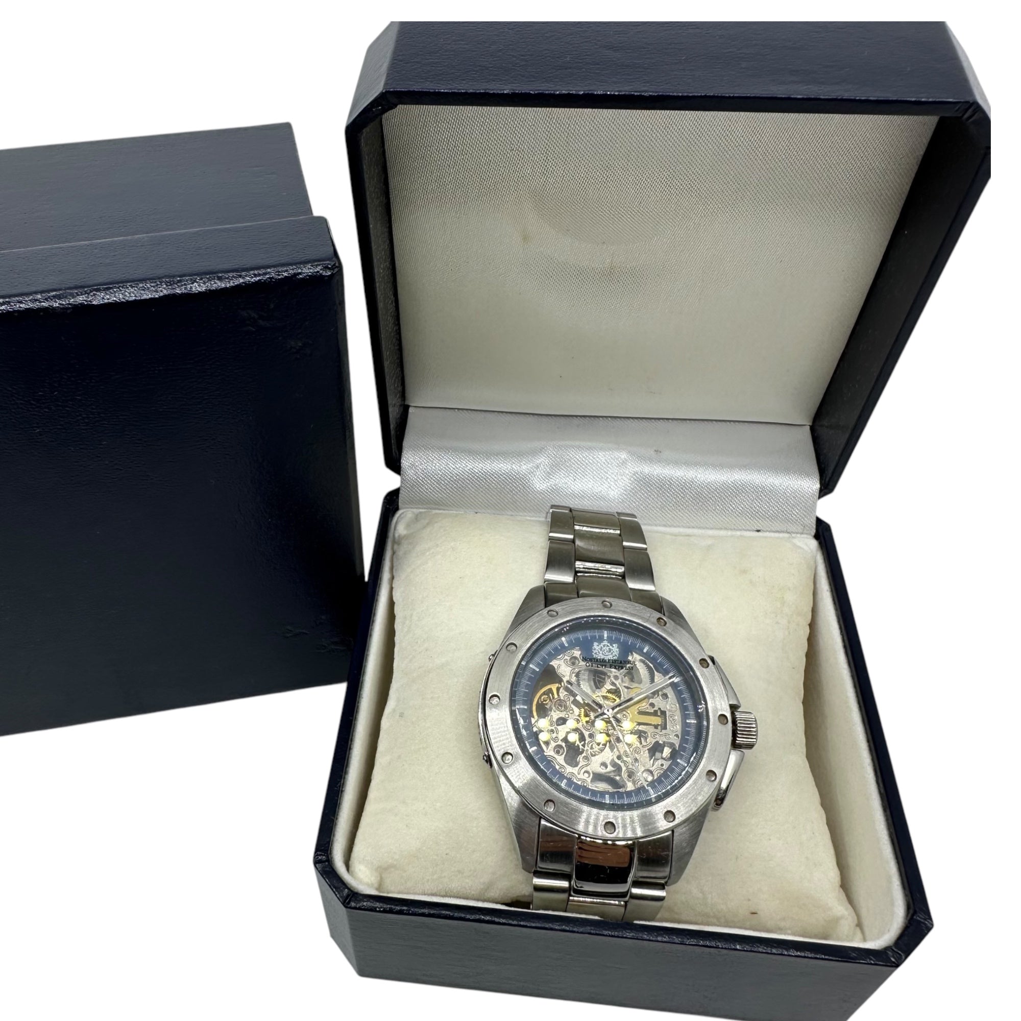 ORIENT EXPRESS(オリエントエクスプレス) Skeleton automatic watch スケルトン 自動巻き 腕時計 OM-8024 シルバー NOSTALGIE ISTANBUL 箱付 ウォッチ