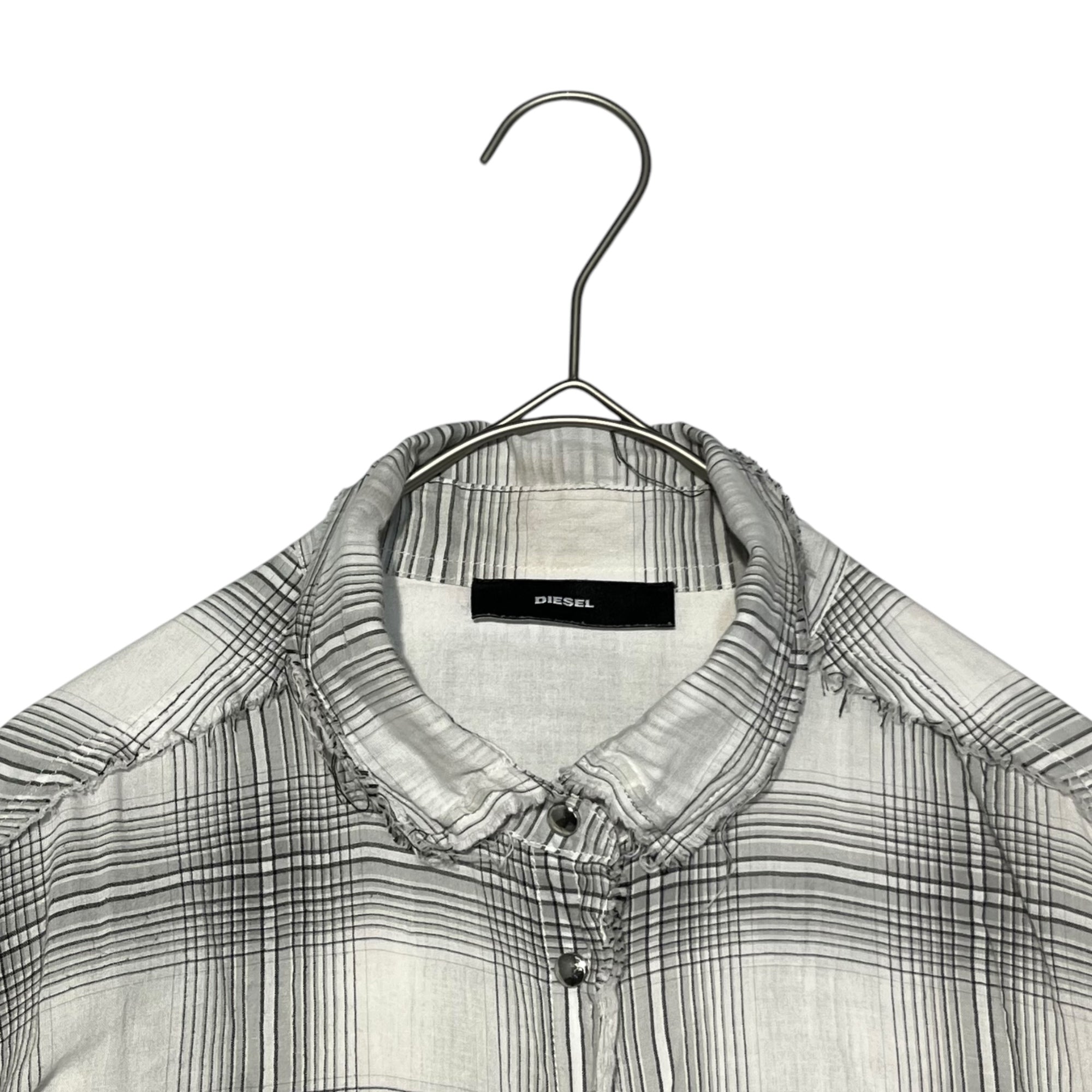 DIESEL(ディーゼル) Wire color check bondage shirt 襟 ワイヤー チェック ボンテージ シャツ XS ホワイト×ブラック