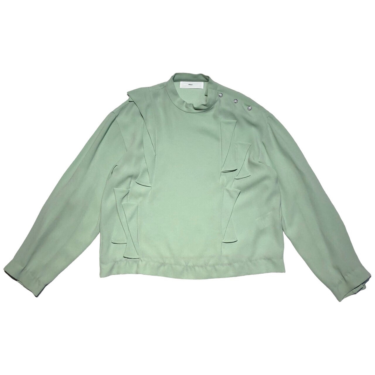 TOGA PULLA(トーガプルラ) mock neck ruffle blouse モック ネック フリル ブラウス カットソー 長袖 ミント グリーン 36(S程度)