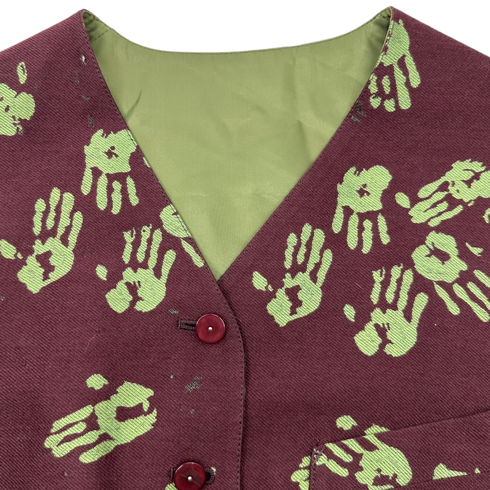 Jean Paul GAULTIER FEMME(ジャンポールゴルチエファム) 90~00's Archive Handprint Print Vest Gilet 90~00's アーカイブ 手形 プリント ベスト ジレ 40(レディースM~L程度、メンズS程度) パープル×グリーン