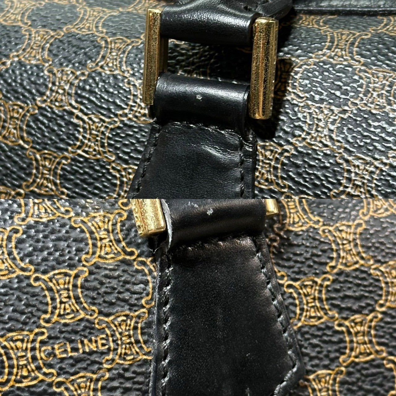 CELINE(セリーヌ) Macadam Pattern Mini Boston Bag マカダム柄 ミニ ボストン バッグ MC99/1 ブラック×ブラウン OLD オールド ハンド