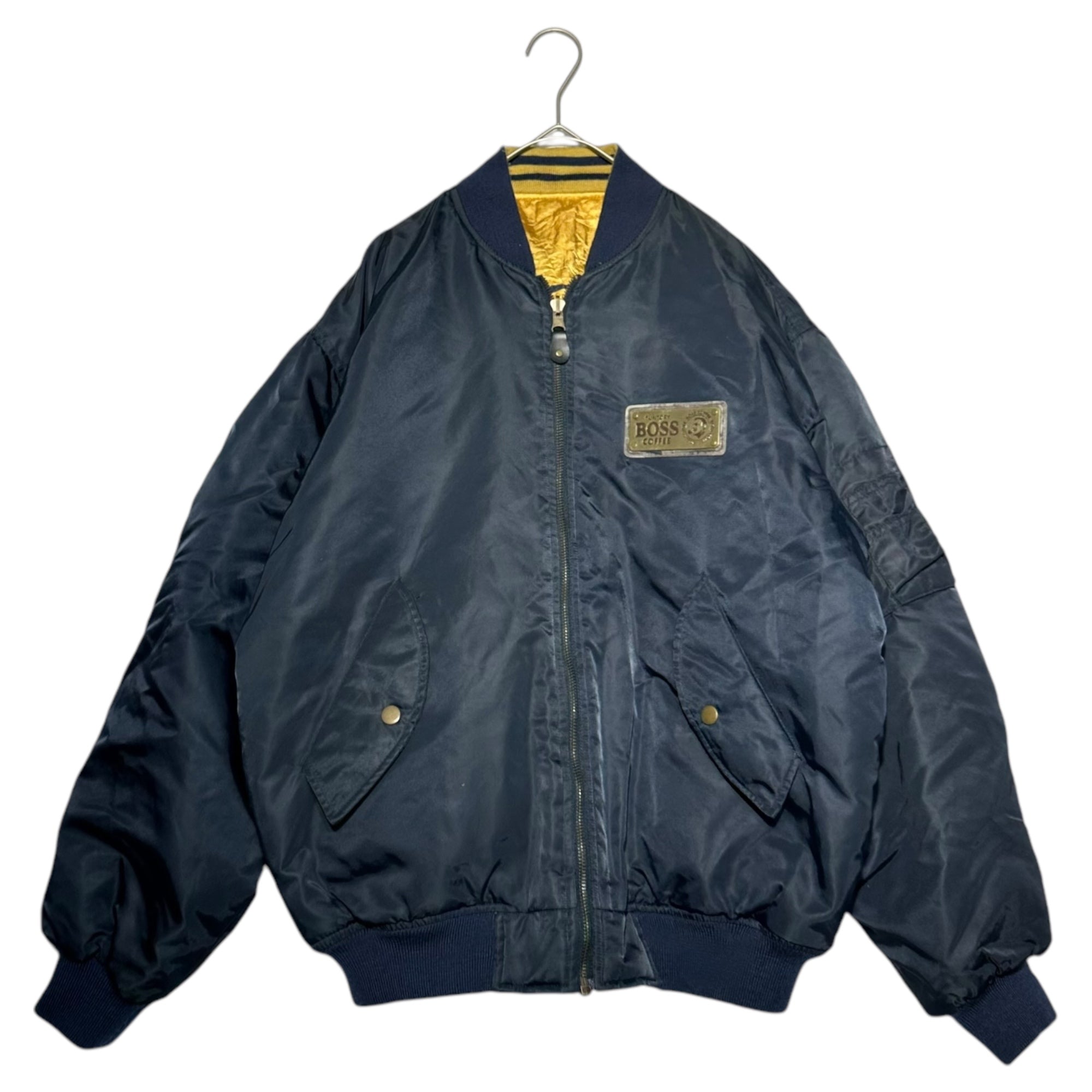 SUNTORY(サントリー) ”BOSS” MA-1 Reversible bomber jacket ボス リバーシブル ボンバー ジャケット SCB791 表記無(FREE) ネイビー×ゴールド 古着 ブルゾン 企業物