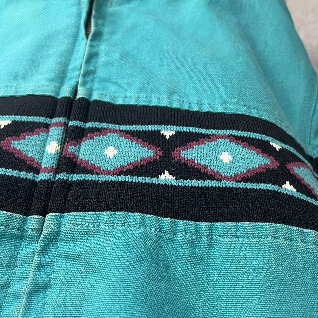 carhartt(カーハート) 80'sヴィンテージダック地ネイティブ柄ブルゾン/ジャケット 表記無し(Lサイズ程度) ターコイズブルー/グリーン 80年代 稀少カラー