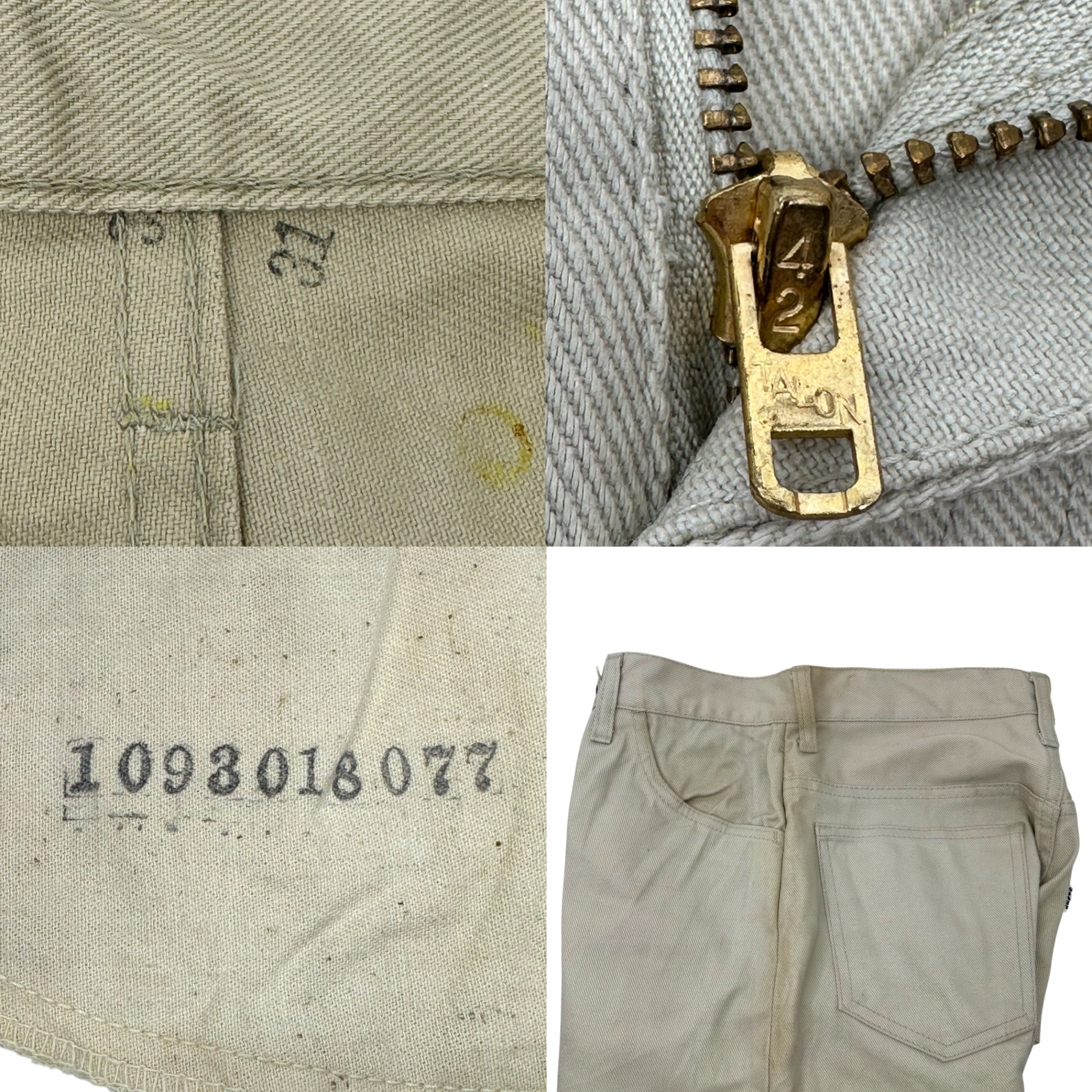 Levi's(リーバイス) 60's~70's 518 BIG E Vintage Cotton Pants ヴィンテージ カツラギ パンツ 実寸72cm(W28程度) ベージュ 裏ボタン10 42TALON 白タブ 70年代