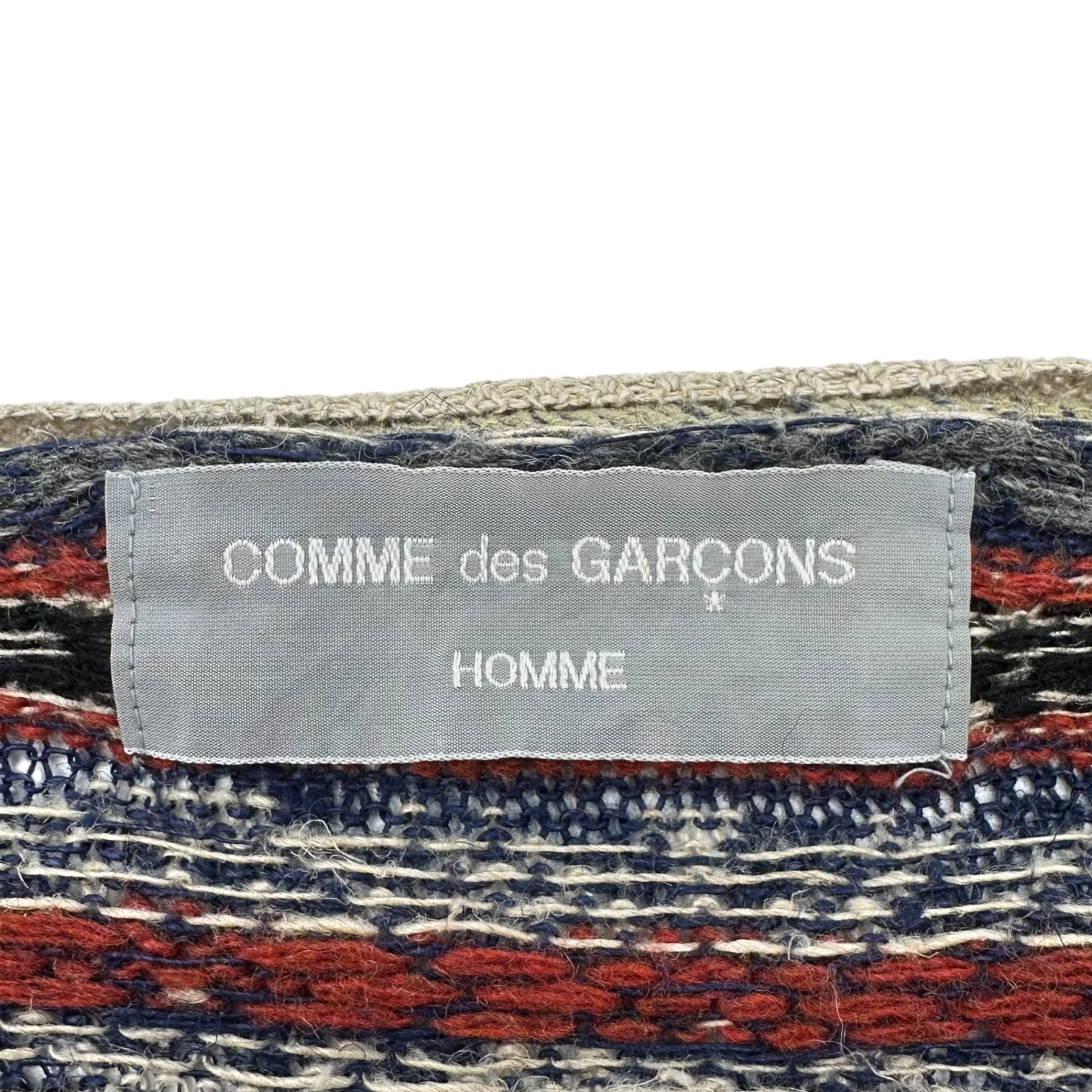 COMME des GARCONS HOMME(コムデギャルソンオム) 90's Linen/Wool Ethnic Knit Cardigan リネン/ウール エスニック ニット カーディガン 90年代 田中オム 田中啓一 HN-100040 FREE ブルー×レッド AD1997