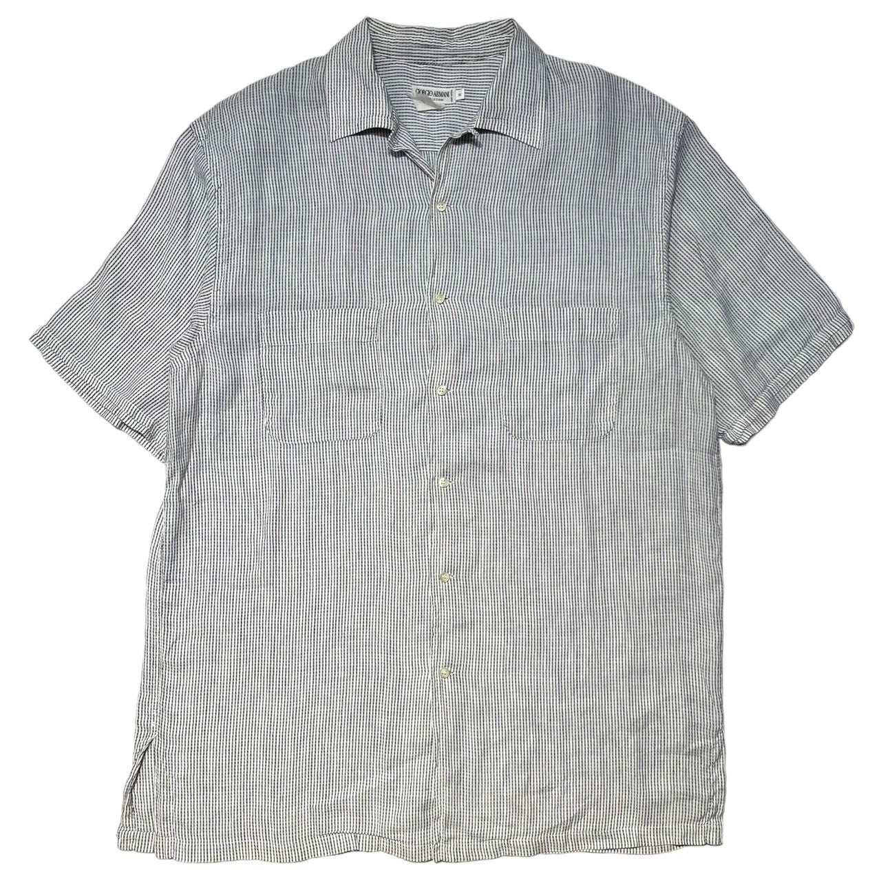 GIORGIO ARMANI(ジョルジオアルマーニ) 90's Open collar S/S stralipe shirt オープンカラー 半袖  ストライプ シャツ M ホワイト×ブルー 90年代 開襟