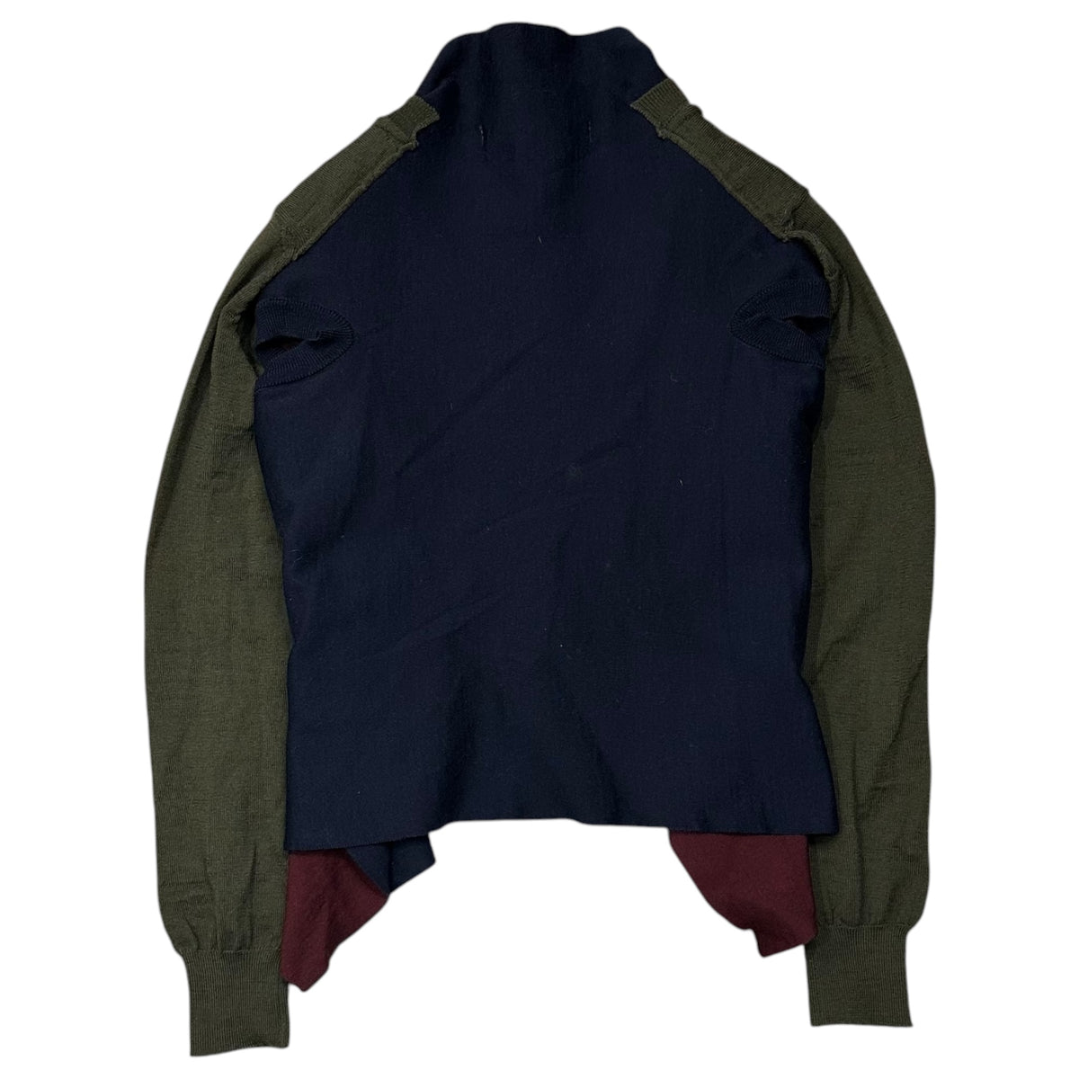 COMME des GARCONS(コムデギャルソン) 2009AW Contrast-Color Layered Button-Front Knit Cardigan 切替 レイヤード ボタン ニット カーディガン GD-N008 FREE カーキ×ネイビー×ワインレッド AD2009 00s アーカイブ