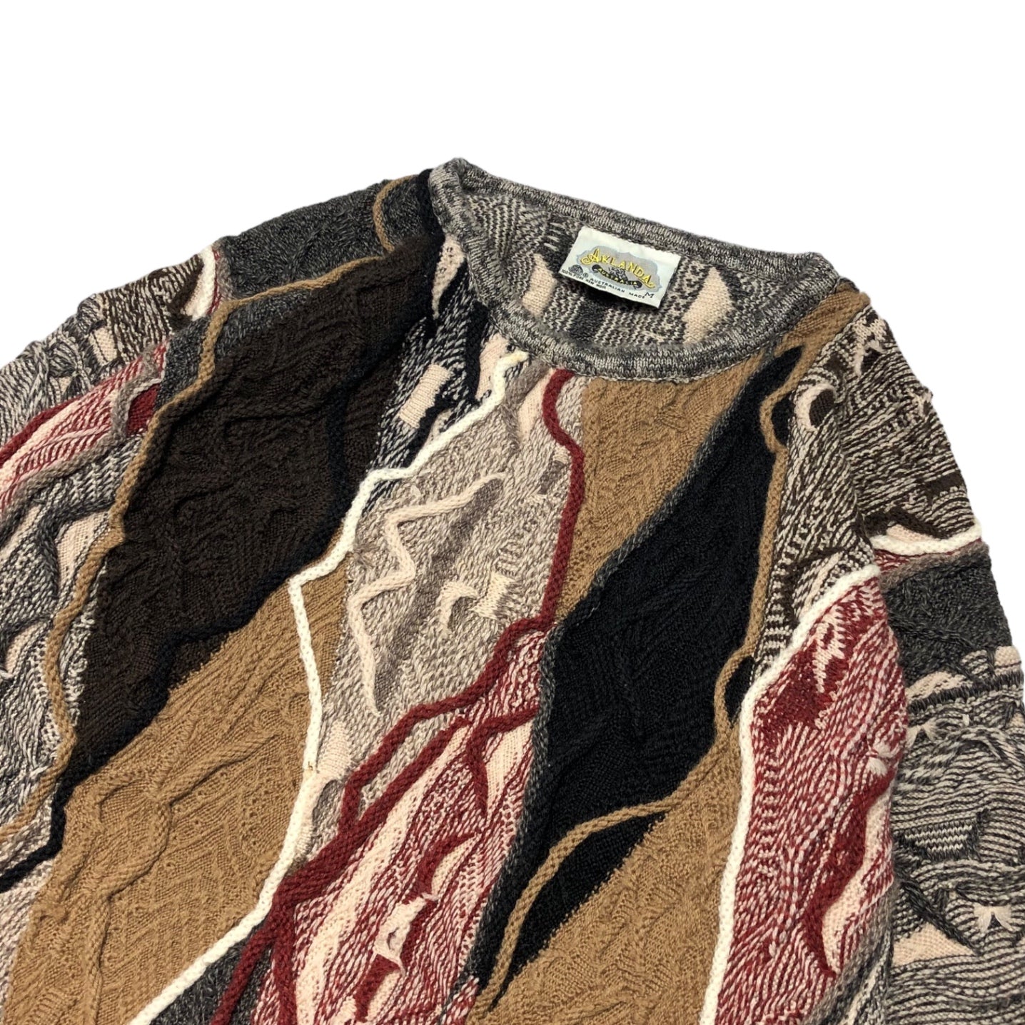 AKLANDA(アクランダ) 90's 3D KNIT PULLOVER スリーディーニット プルオーバー 90年代 M ベージュ×ブラック オーストラリアメイド