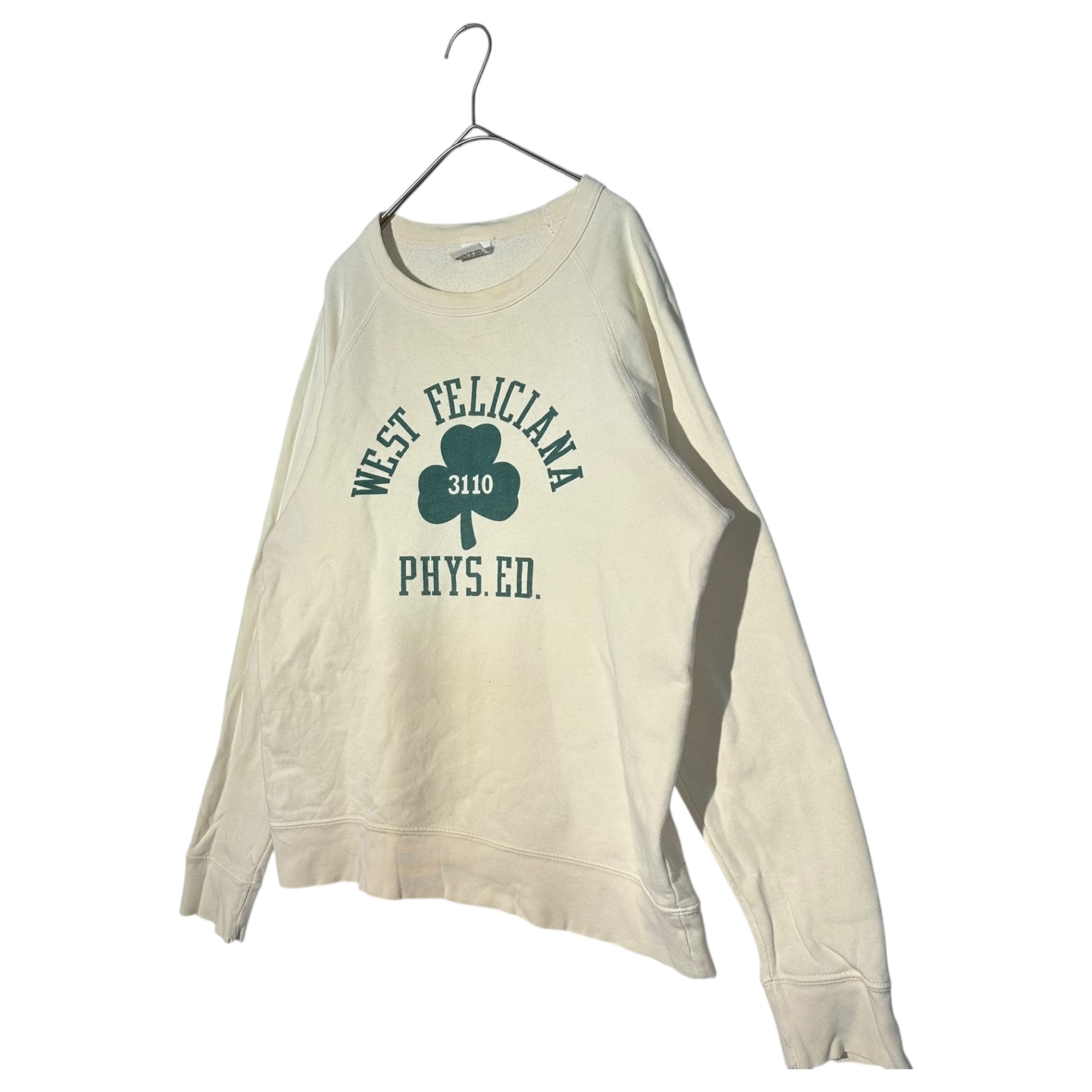 mayo SPRUCE(メイヨースプルース) USA made "WEST FELICIANA" Raglan Sweatshirt ラグラン スウェット M アイボリー×グリーン USA製 クローバー プリント 3110 PHYS.ED. 復刻