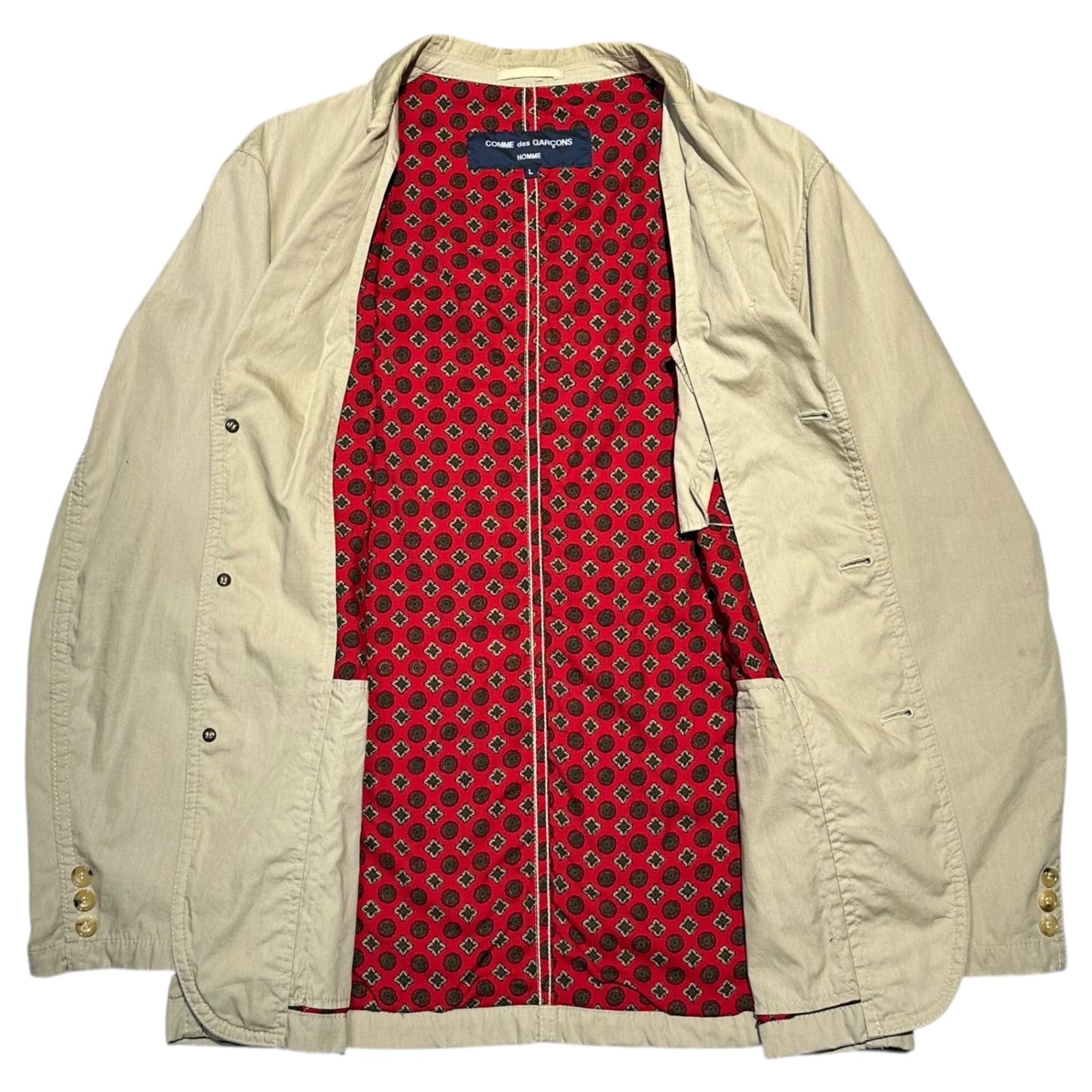 COMME des GARCONS HOMME(コムデギャルソンオム) 04SS Lined Paisley Cotton Tailored Jacket 裏地 ペイズリー コットン テーラード ジャケット HM-J006 L ベージュ×レッド AD2003
