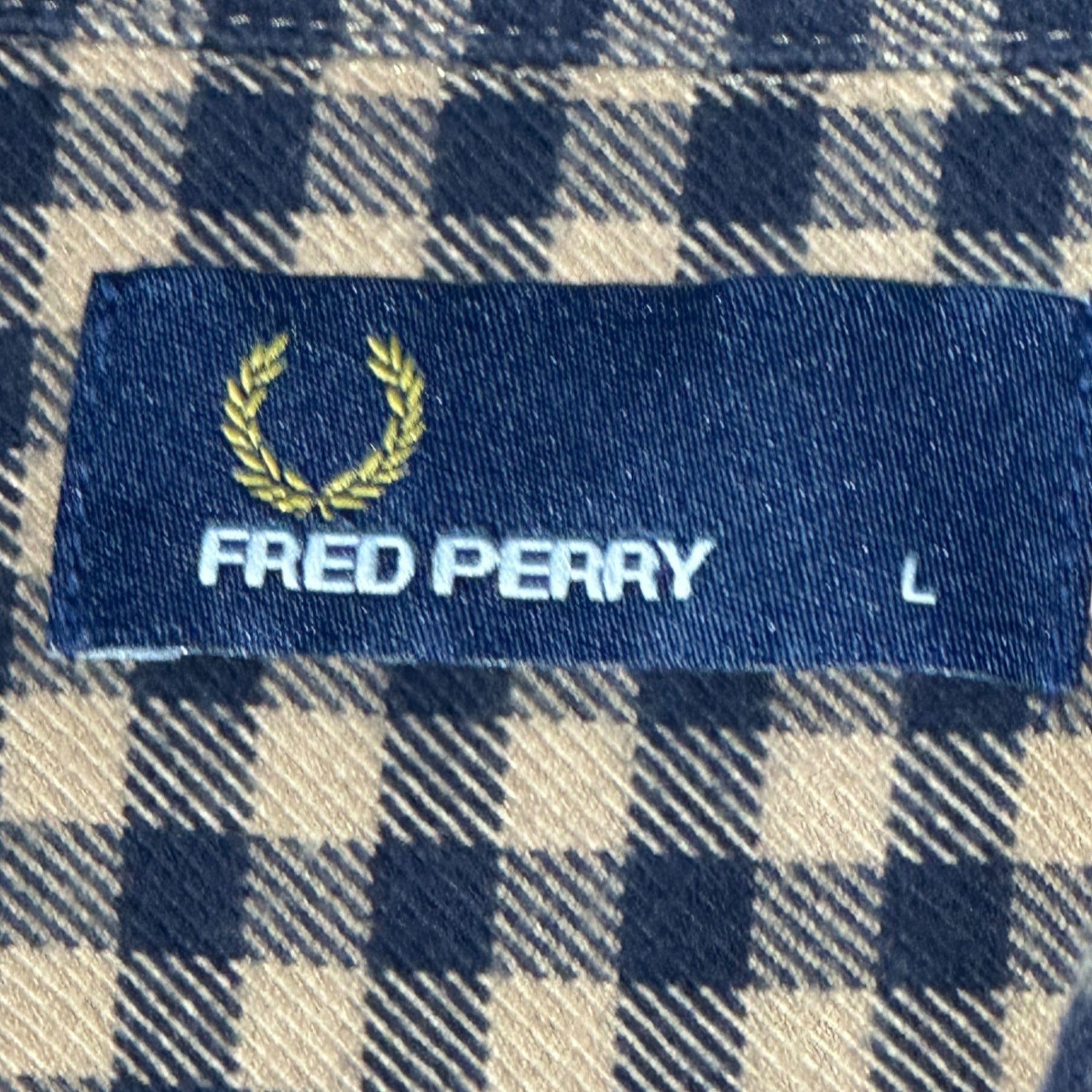 FRED PERRY(フレッドペリー) Gingham Check L/S Cotton Flannel Shirt ギンガムチェック 長袖 コットン フランネルシャツ F4448 L ベージュ×ネイビー
