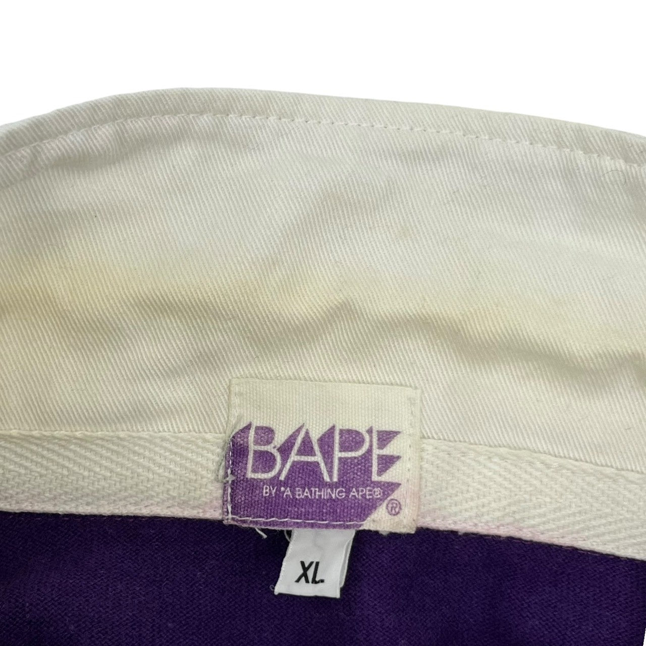 BAPE BY A BATHING APE(ベイプ バイ ア ベイシングエイプ) 00's One point logo border long sleeve rugby shirt ワンポイント ロゴ ボーダー 長袖 ラグビーシャツ ラガーシャツ 猿 XL パープル