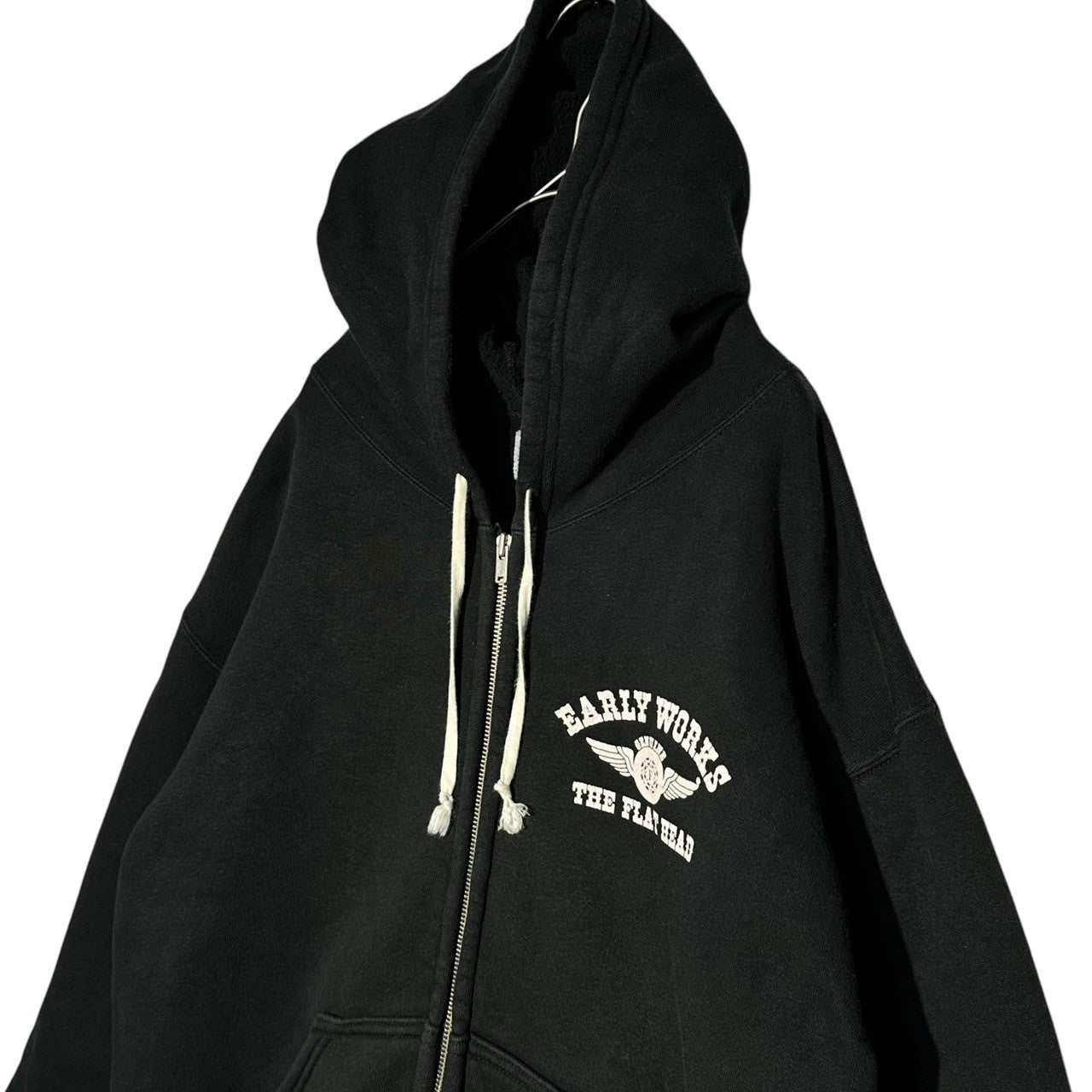 THE FLAT HEAD(ザフラットヘッド) Back-filled Logo Print Zip Hoodie 裏起毛 ロゴ プリント ジップ パーカー L ブラック