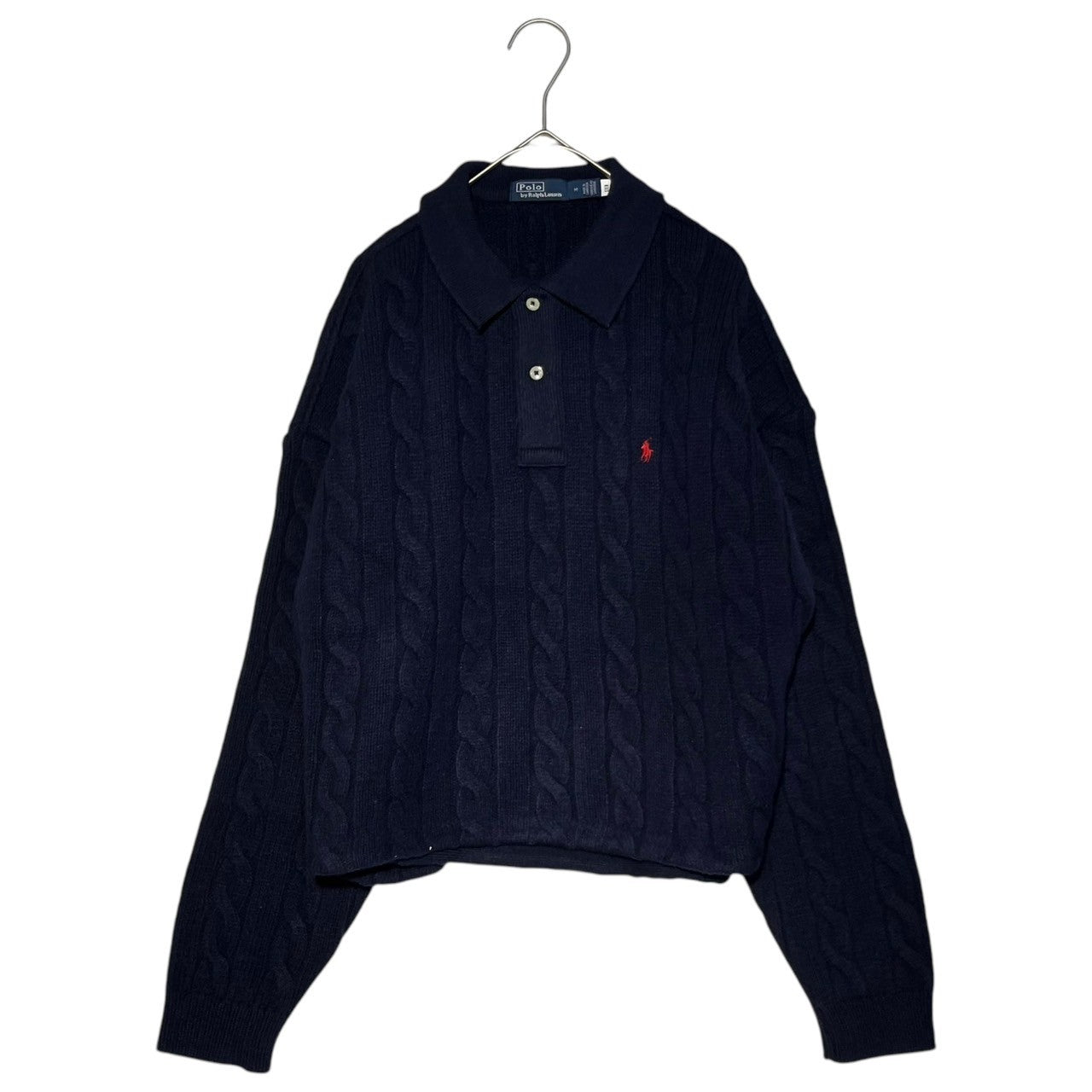 POLO RALPH LAUREN(ポロラルフローレン) Logo Cashmere Cable Knit Polo Shirt ロゴ 刺繍 カシミヤ ニット ポロ シャツ WMPOKNINB920184020 M ネイビー ショート丈 スクール