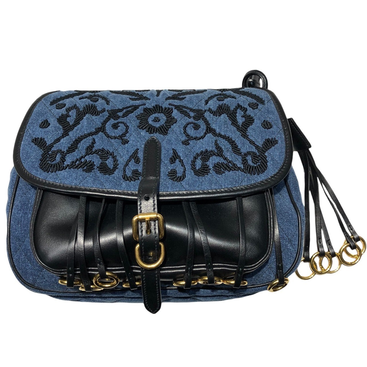 PRADA(プラダ) DENIM IMPUNTURA Shoulder bag デニム インプンチュラ ショルダー バッグ 1BD050 インディゴ×ブラック ギャランティカード付属