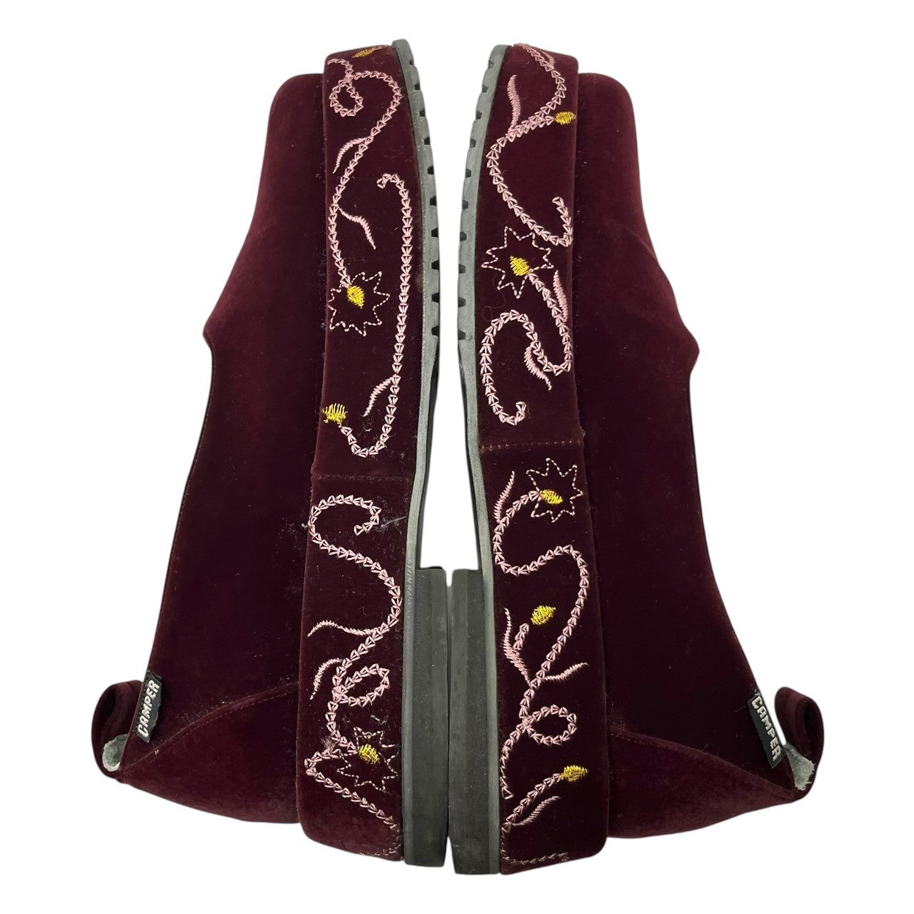 CAMPER(カンペール) Velor platform embroidered pumps ベロア 厚底 刺繍 パンプス 36(23cm~23.5cm程度) ワインレッド スリッポン シューズ