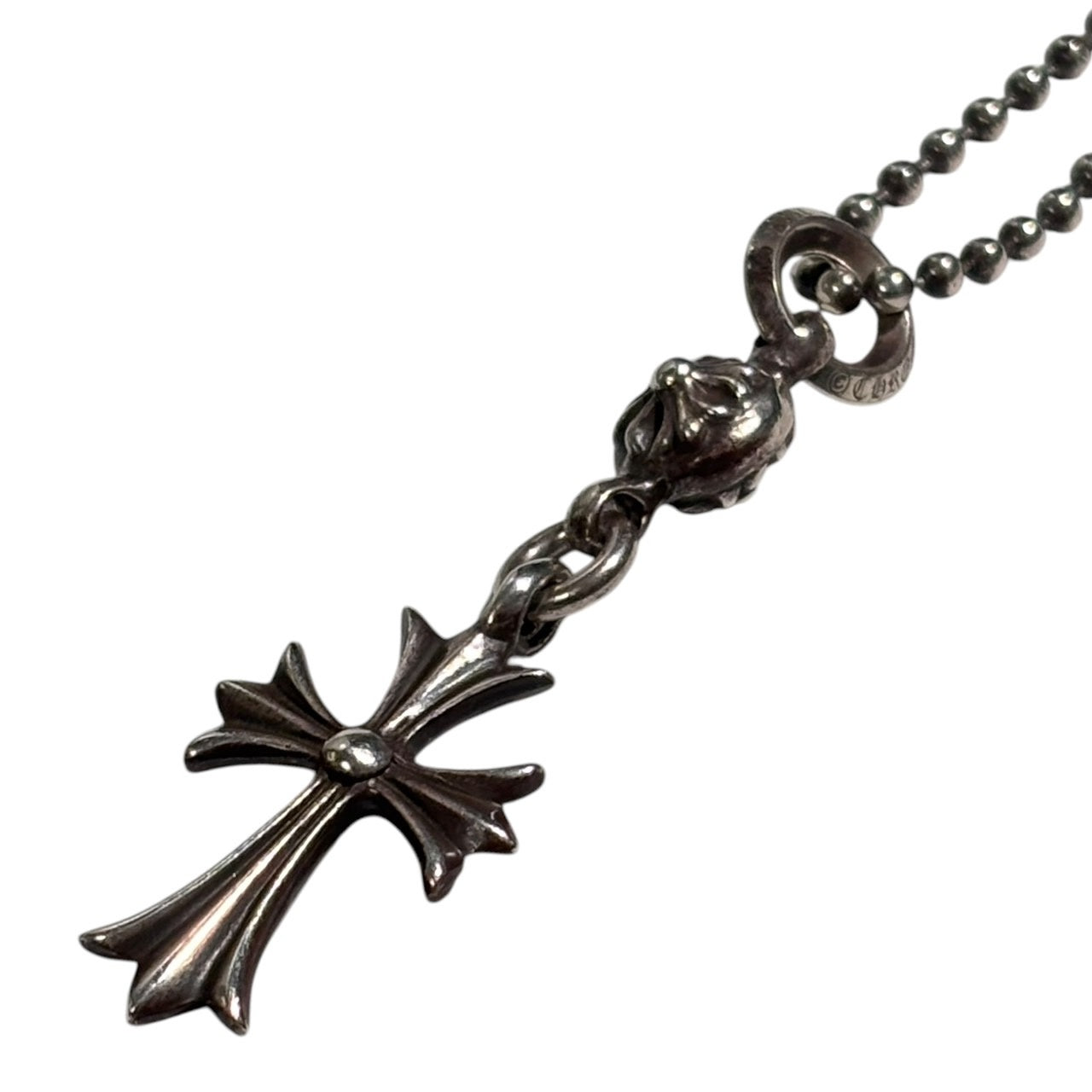 CHROME HEARTS(クロムハーツ) 1ボール タイニー CH クロス チャーム & ボール チェーン 18inch シルバー 革袋、BeyondCoolインボイス付 ネックレス ペンダント トップ